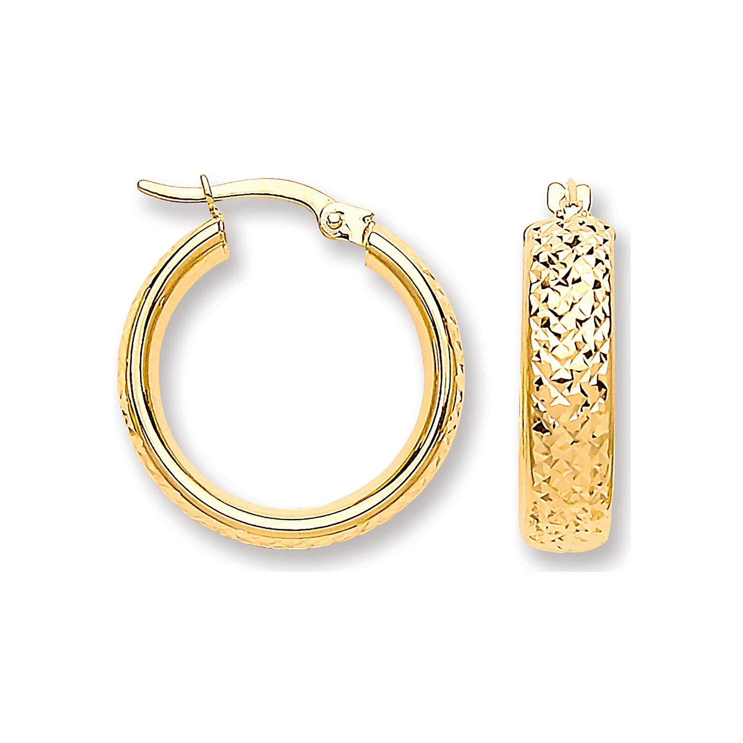 Yellow Gold 20mm Tyre Tread Design D Shape Earrings - 9ct Gold - Image 2