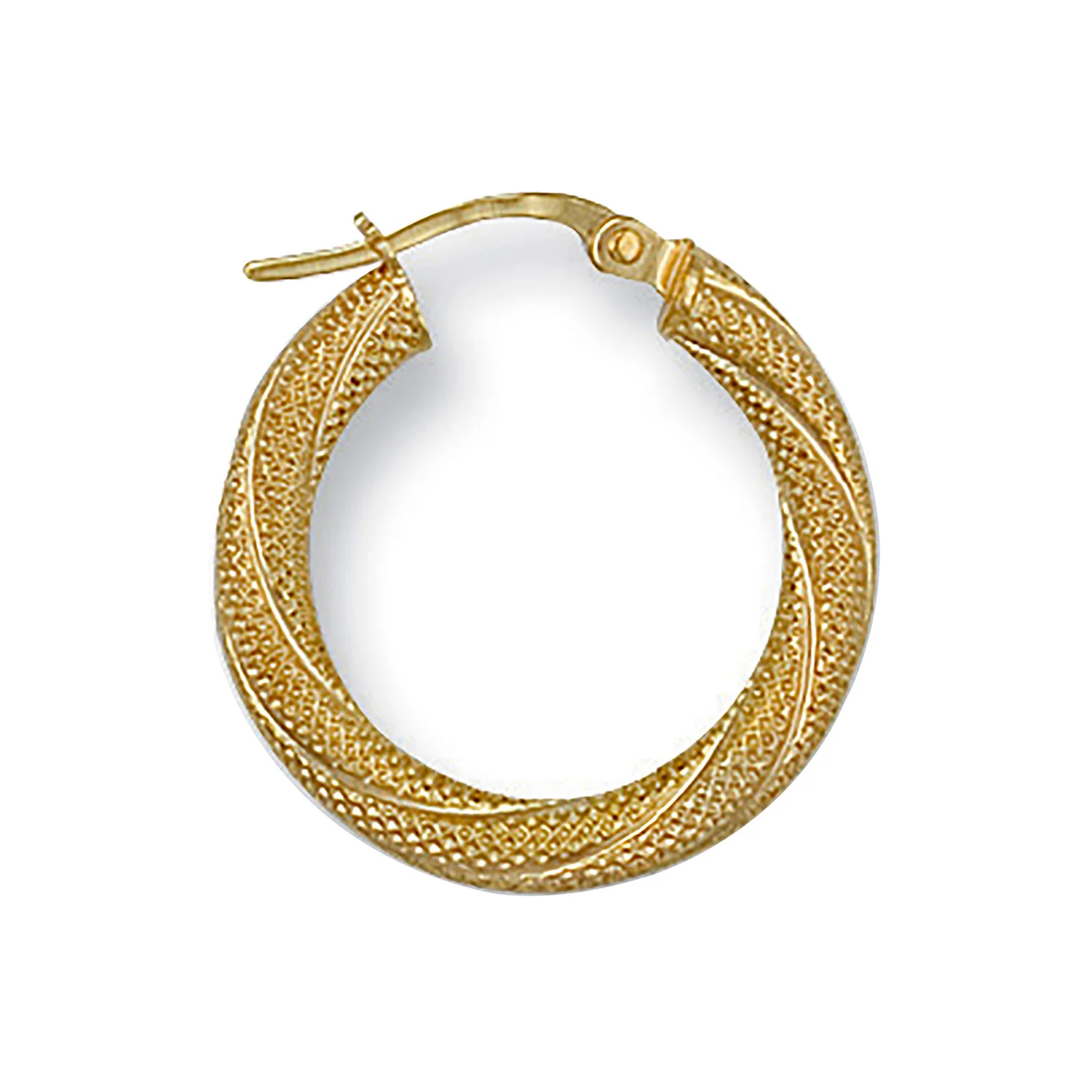 Yellow Gold 21mm Frosted Twisted Hoop Earrings - 9ct Gold - Image 2