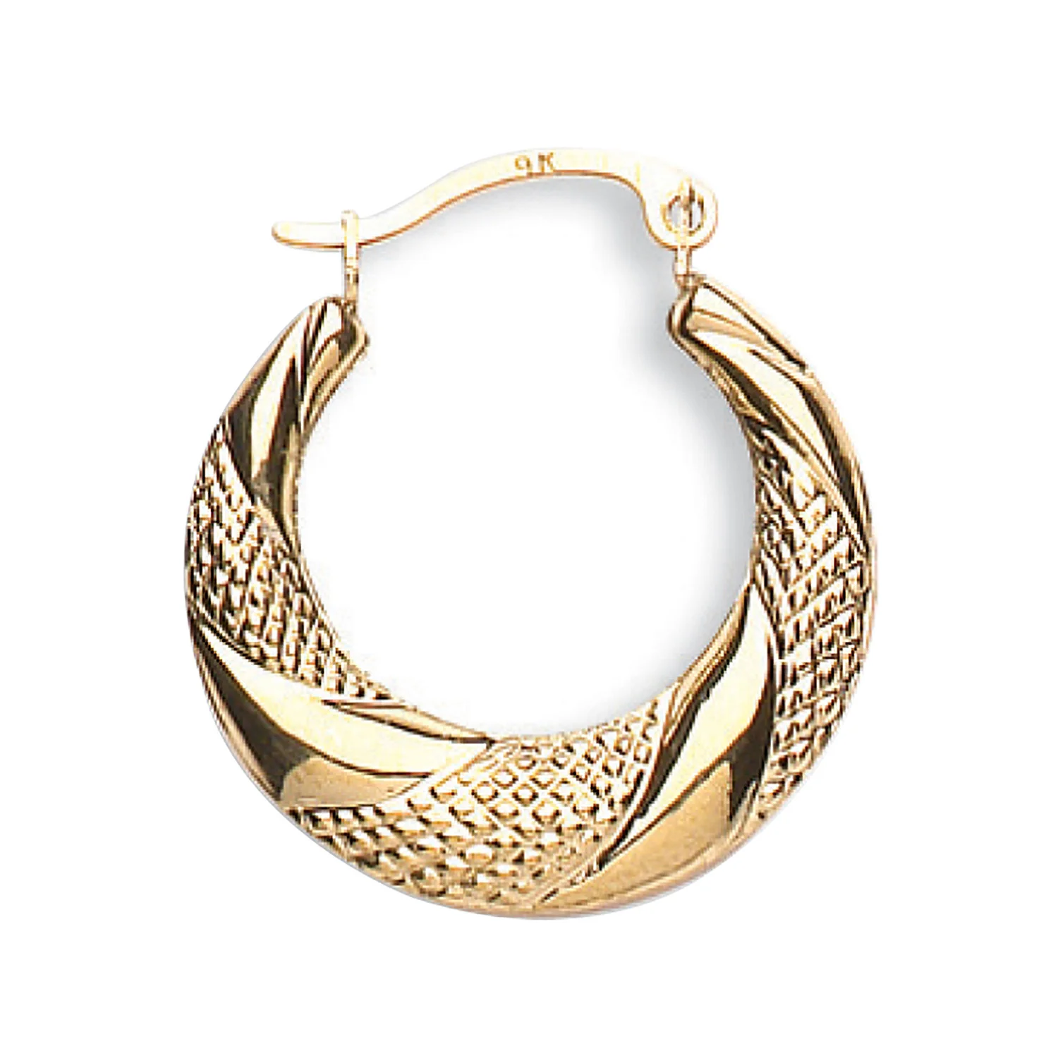 Yellow Gold 21mm Patterned Creoles - 9ct Gold - Image 2