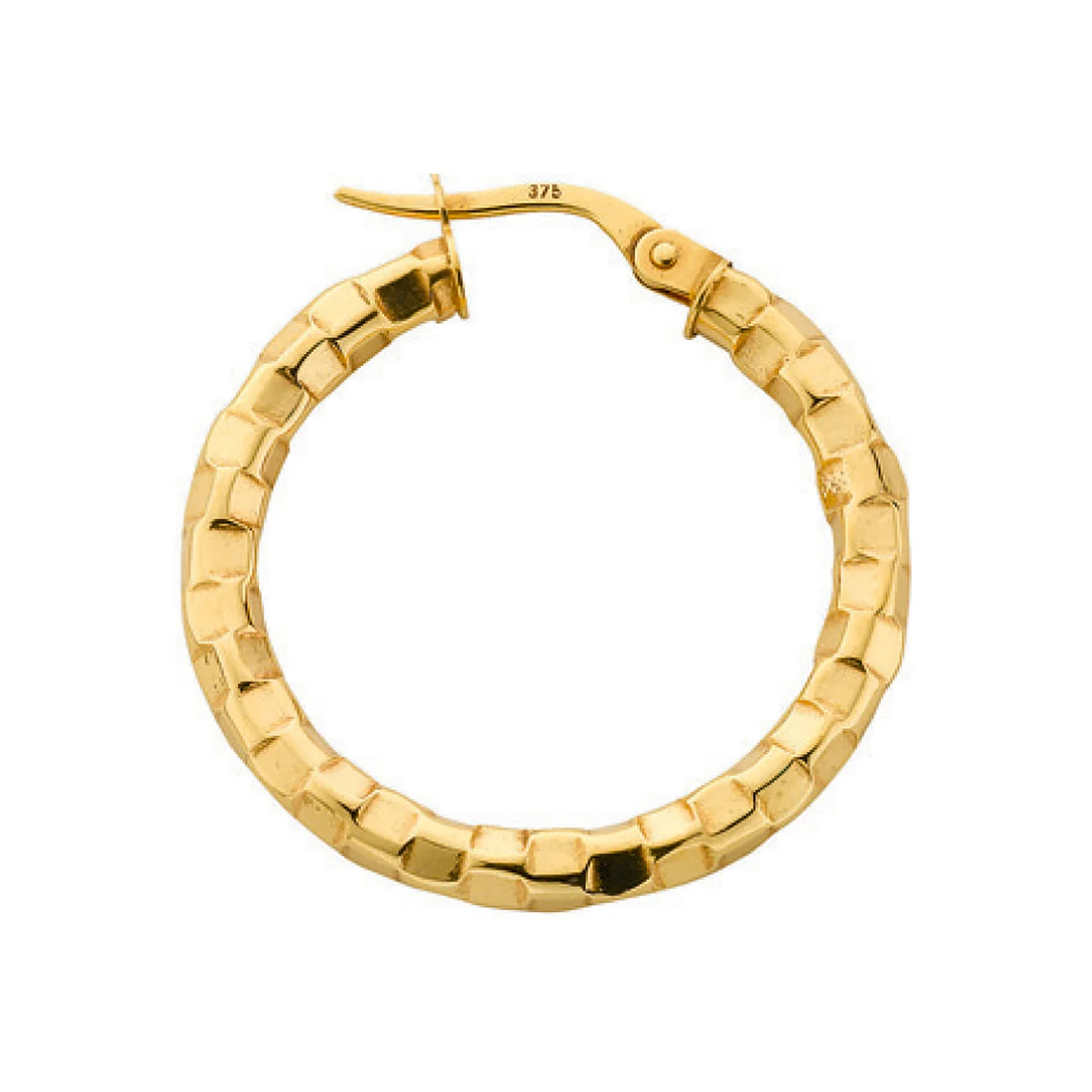 Yellow Gold 25.8mm Fancy Hoop Earrings - 9ct Gold - Image 2
