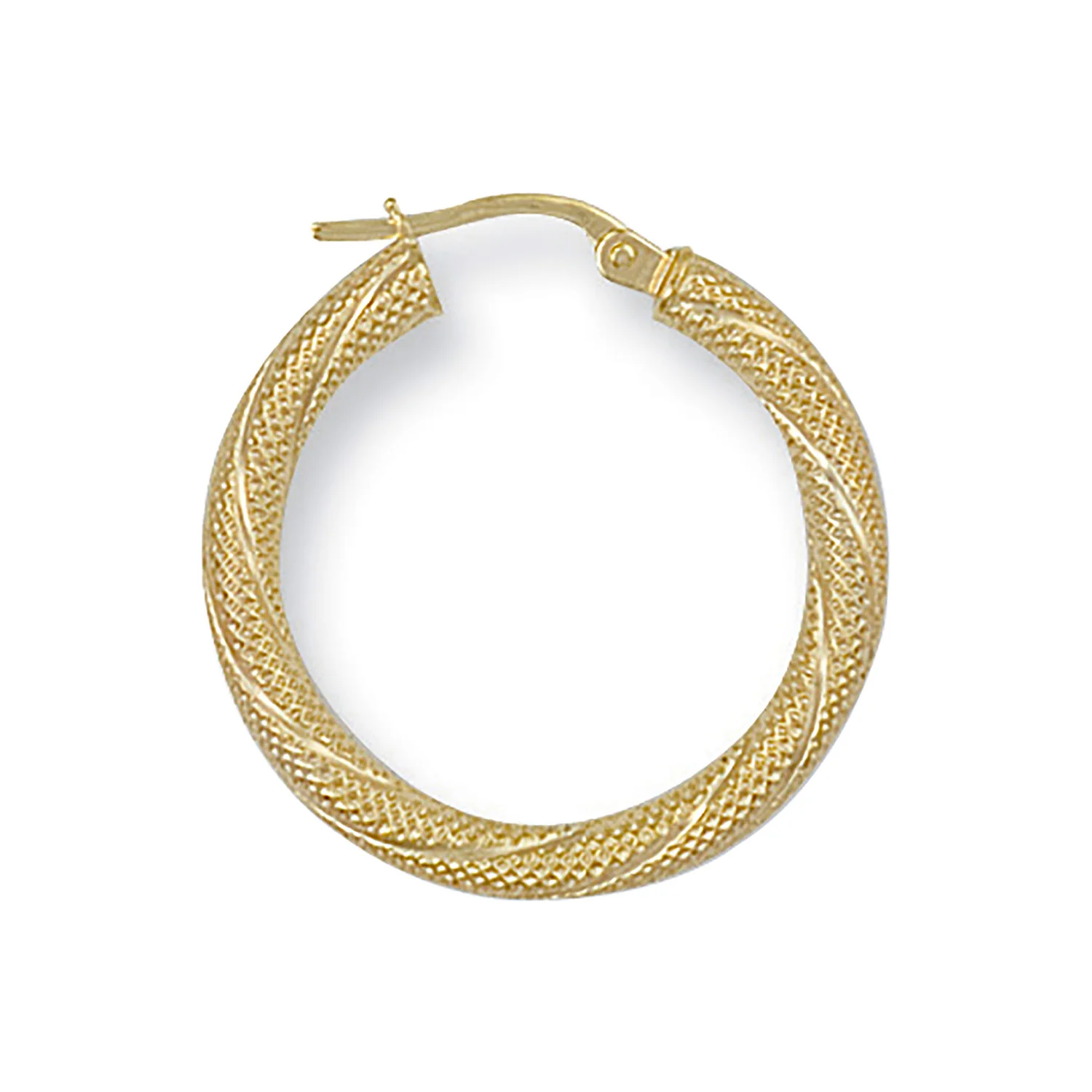 Yellow Gold 25mm Frosted Twisted Hoop Earrings - 9ct Gold - Image 2