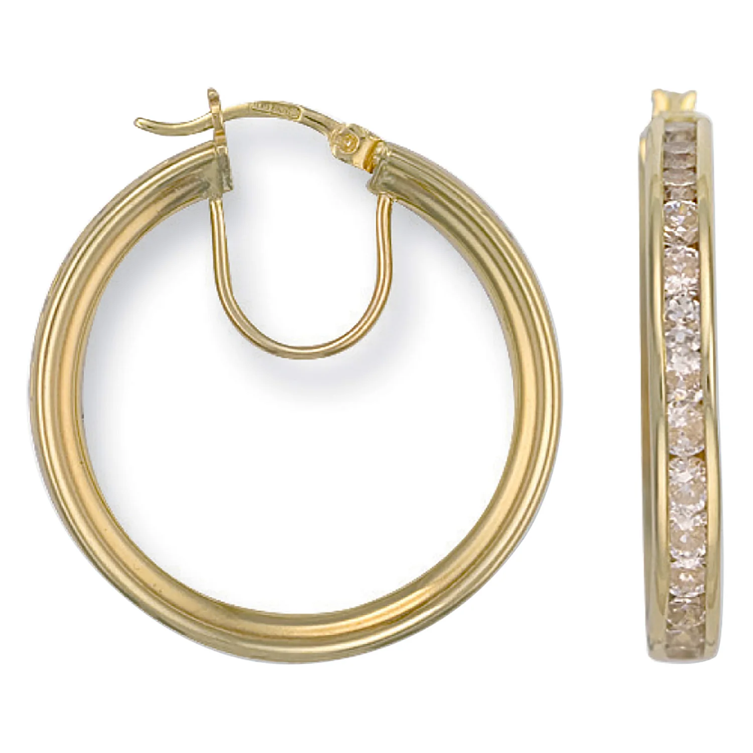 Yellow Gold 29mm Cubic Zirconia Hoop Earrings - 9ct Gold - Image 2