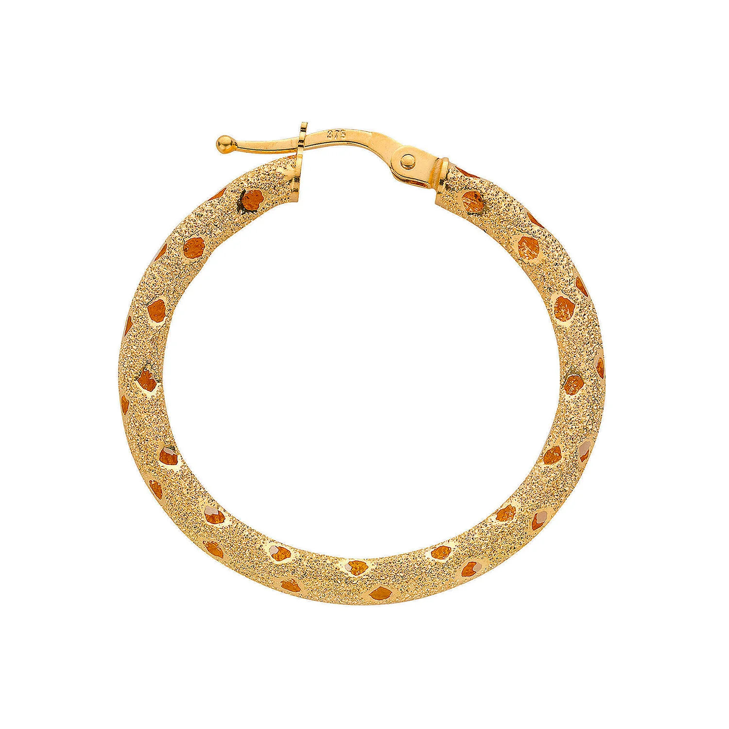 Yellow Gold 31mm Frosted Hoop Earrings - 9ct Gold - Image 2