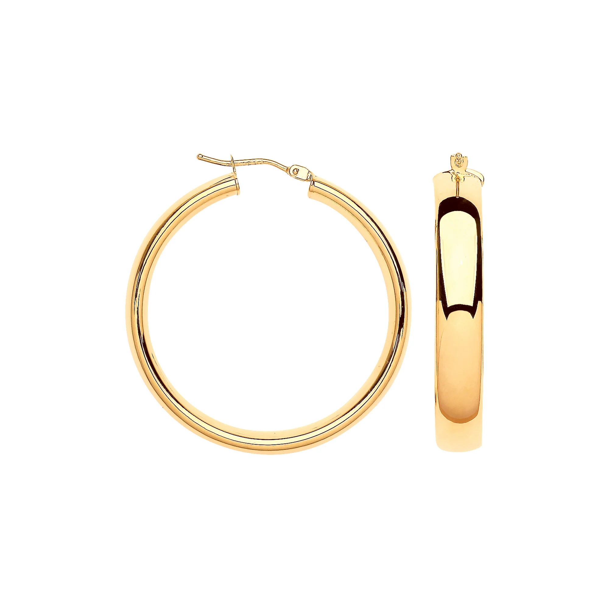 Yellow Gold 35mm Court Shape Tube Hoop Earrings - 9ct Gold - Image 2