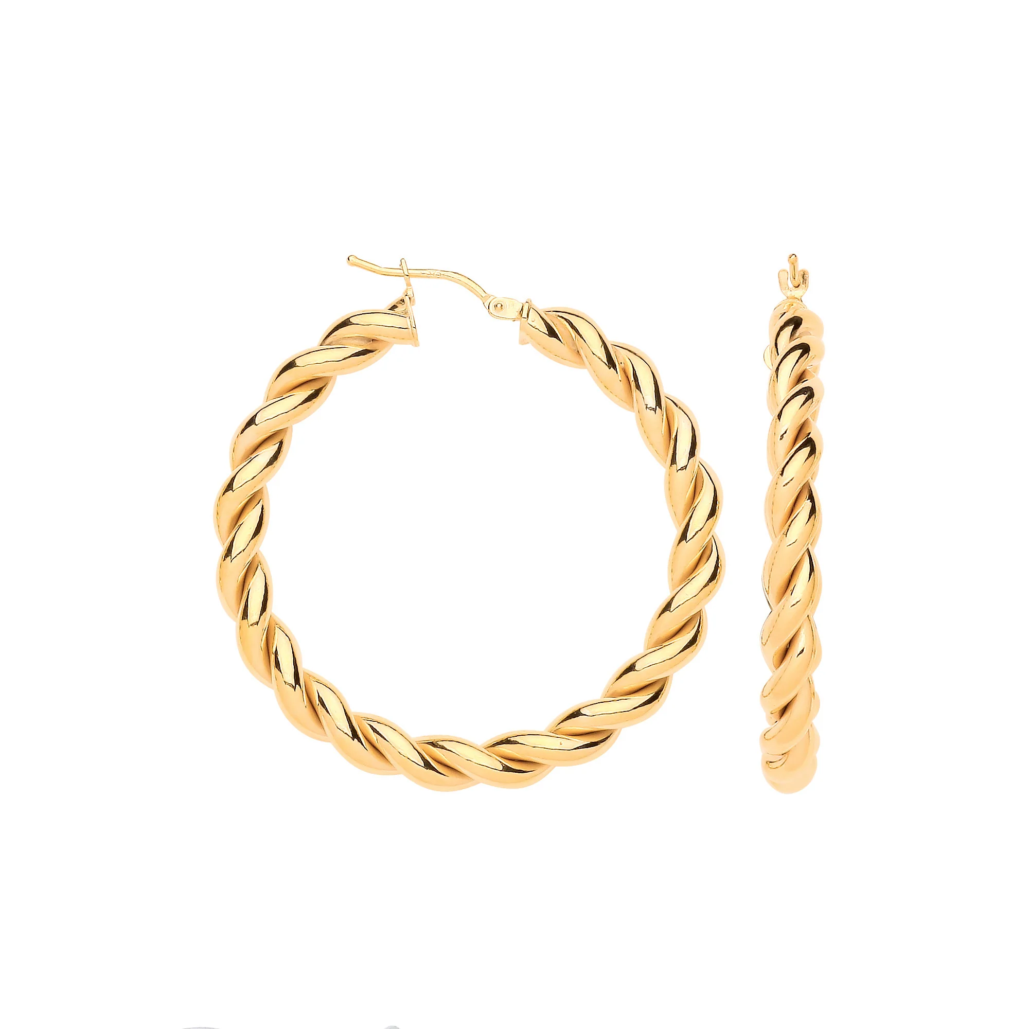 Yellow Gold 40mm Big Twist Hollow Hoops - 9ct Gold - Image 2