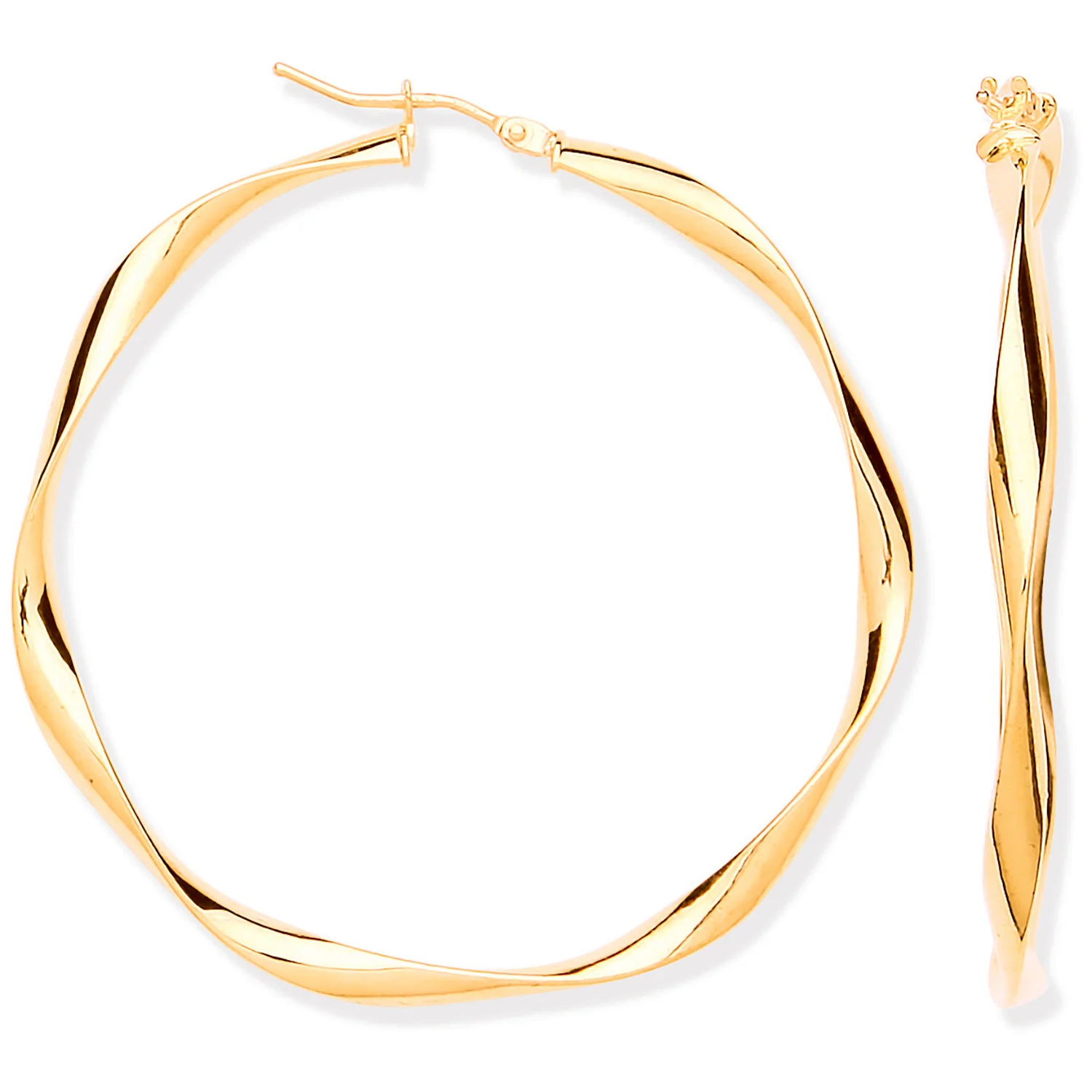 Yellow Gold 45mm Hollow Twist Hoop Earrings - 9ct Gold - Image 2