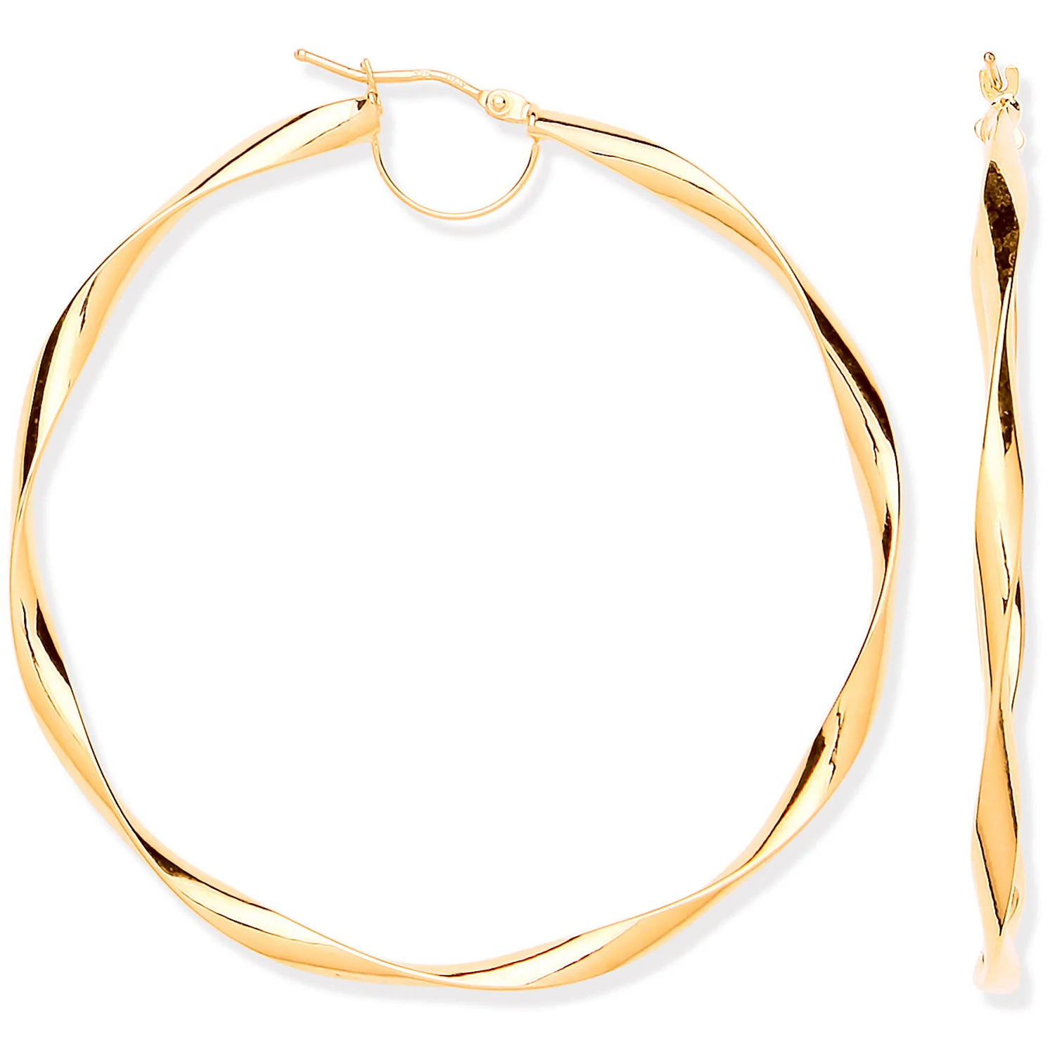 Yellow Gold 55mm Hollow Twist Hoop Earrings - 9ct Gold - Image 2
