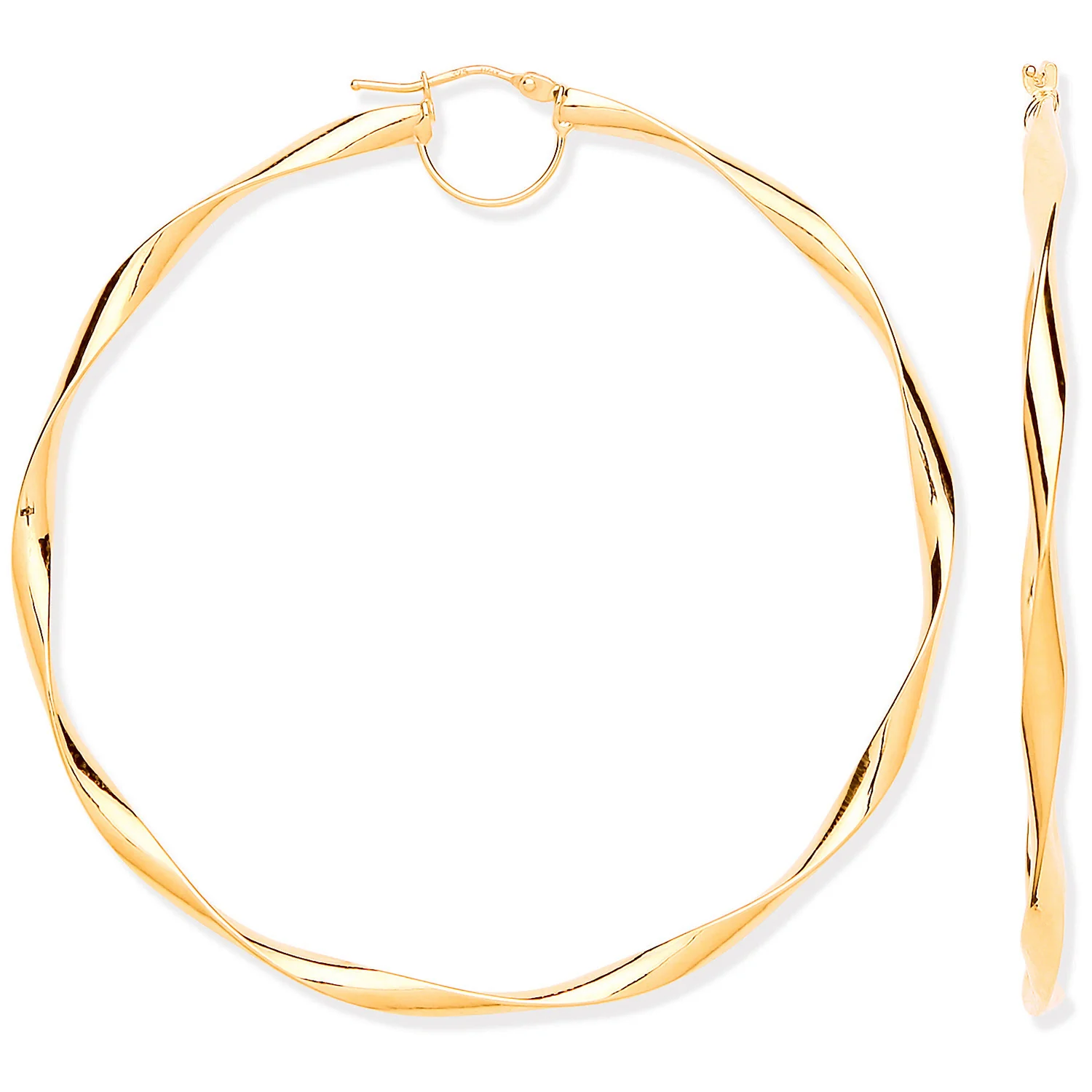 Yellow Gold 65mm Hollow Twist Hoop Earrings - 9ct Gold - Image 2