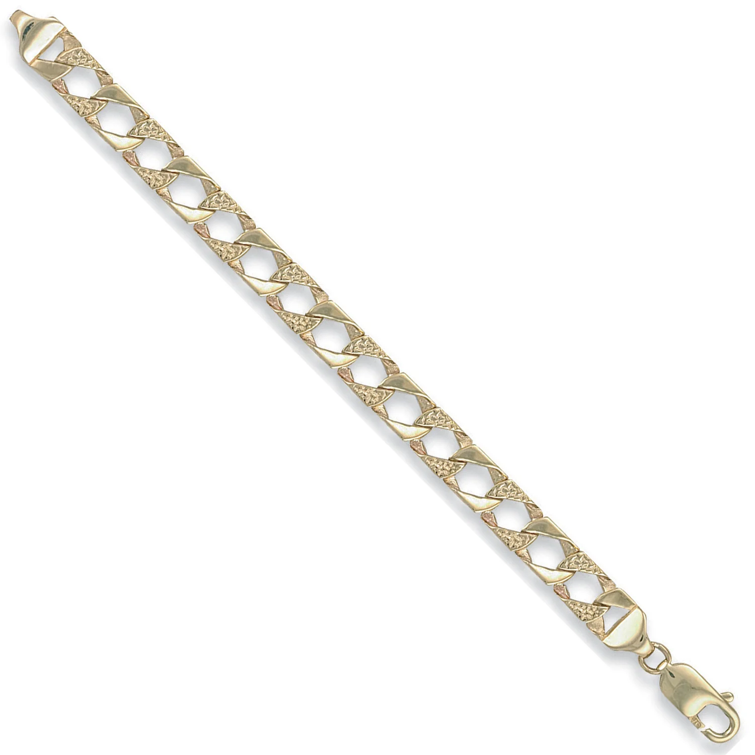 Yellow Gold 7.5mm Plain & Bark Casted Curb Baby Bracelet - 9ct Gold - Image 2