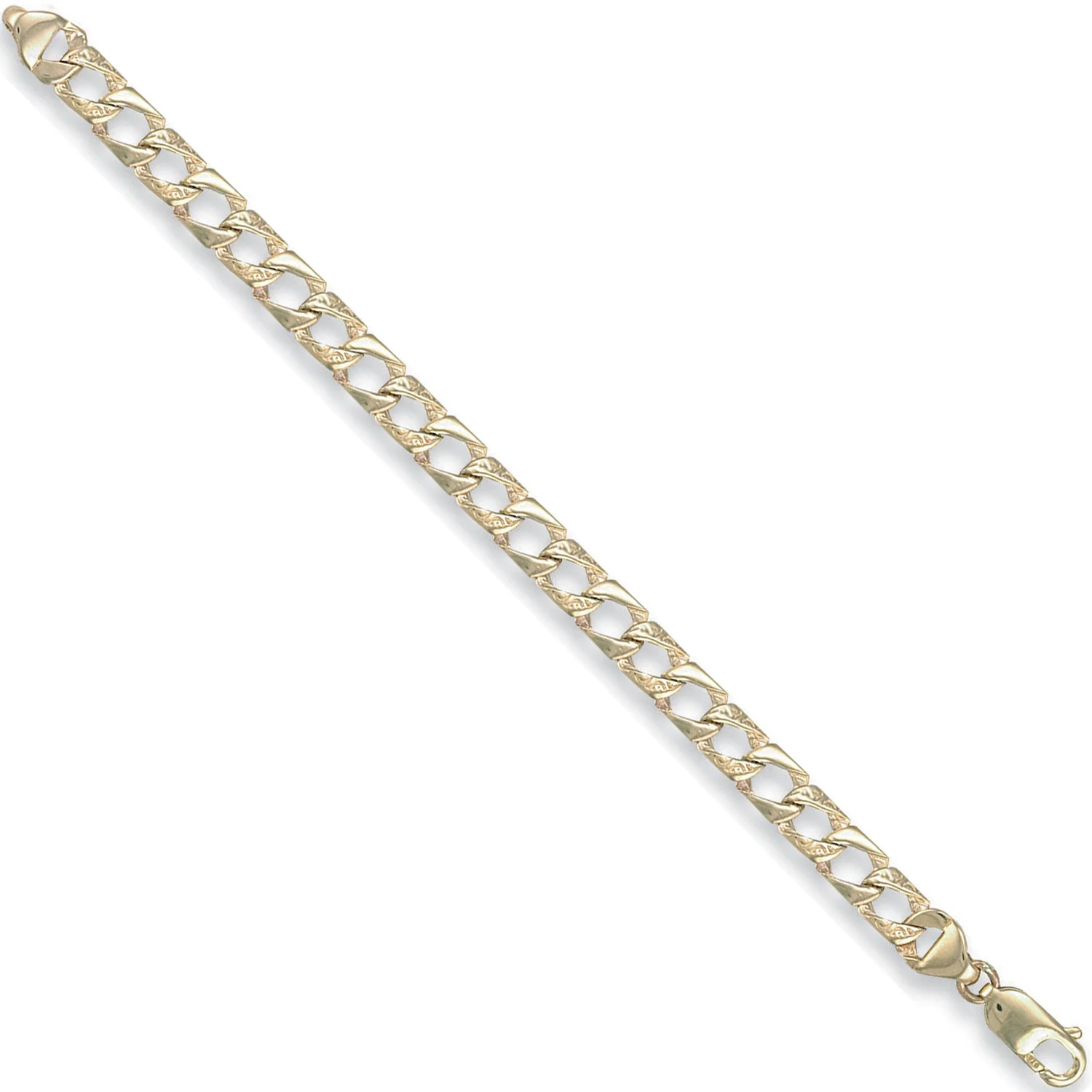 Yellow Gold 7mm Plain & Bark Casted Curb Baby Bracelet - 9ct Gold - Image 2
