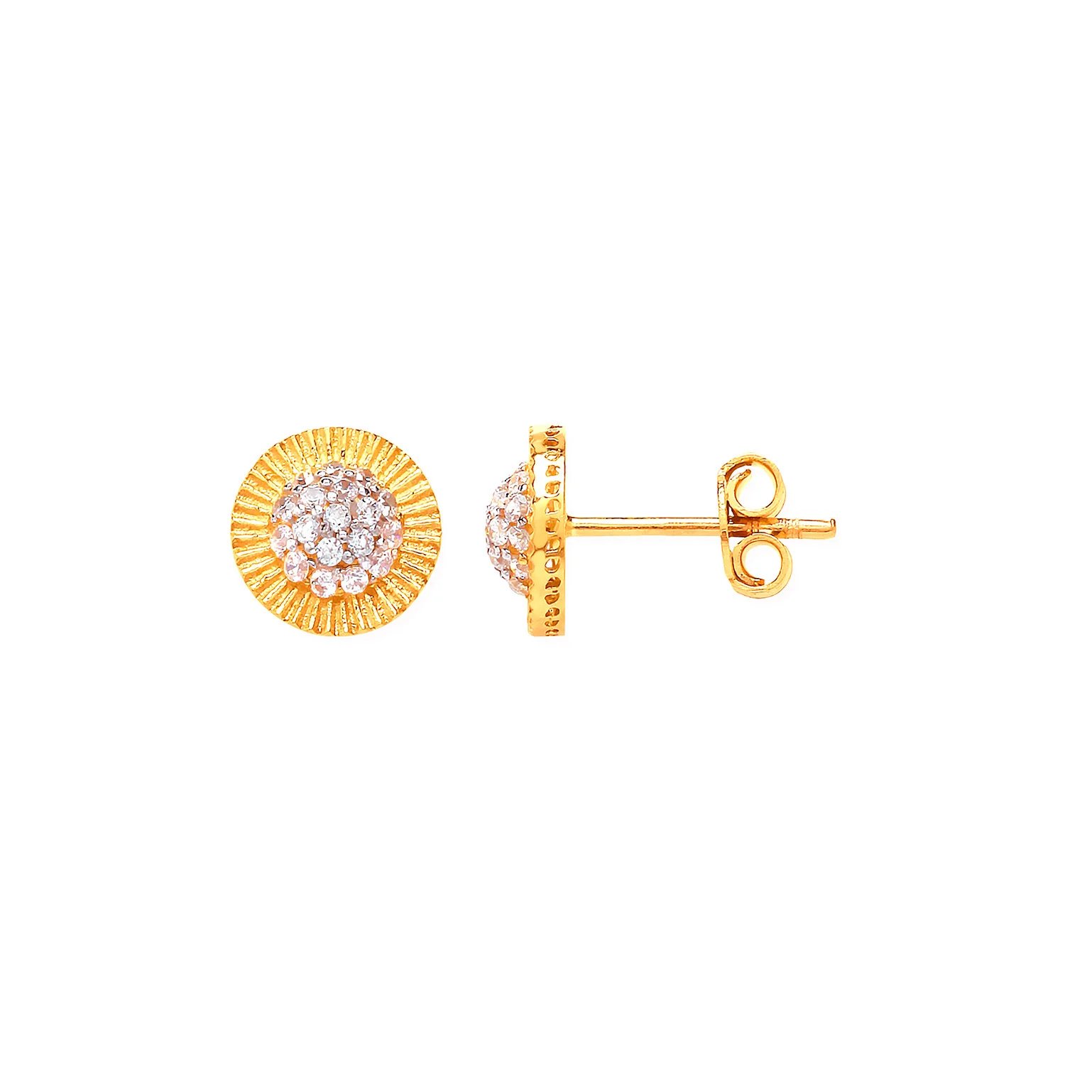 Yellow Gold 8mm Round Cubic Zirconia Stud Earrings - 9ct Gold - Image 2
