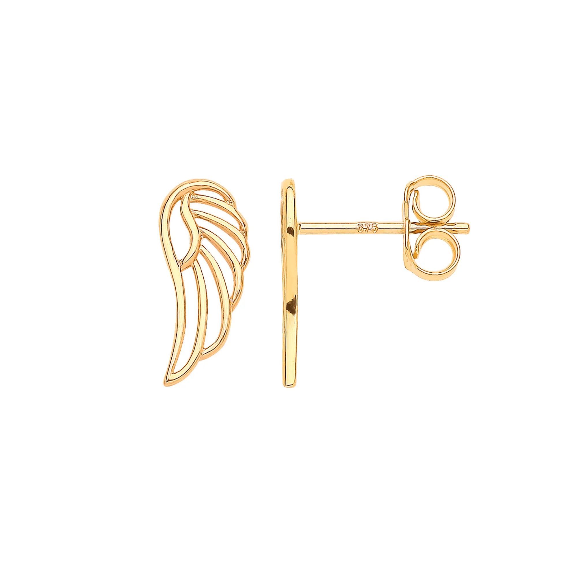 Yellow Gold Angel Wing Stud Earrings - 9ct Gold - Image 2