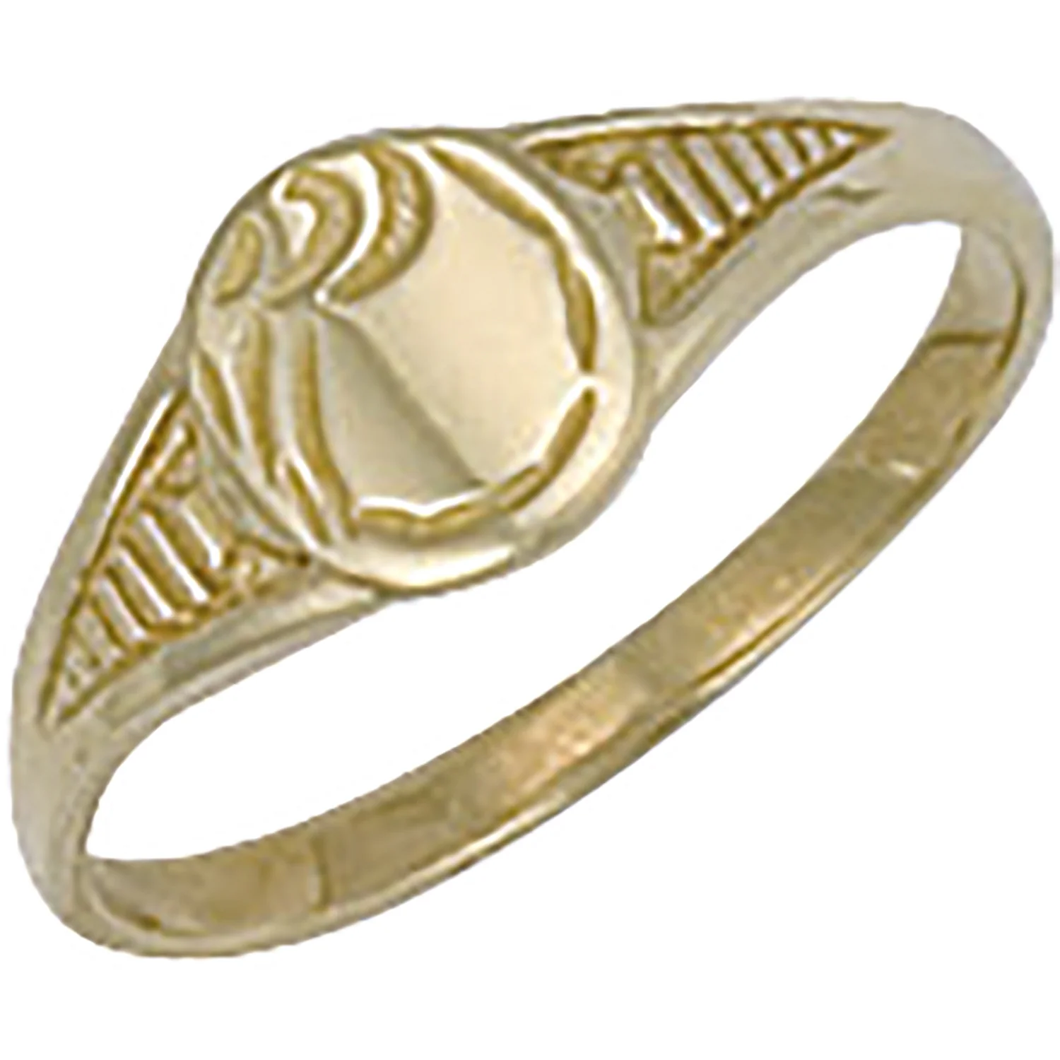 Yellow Gold Baby Engraved Oval Signet Ring - 9ct Gold - Image 2