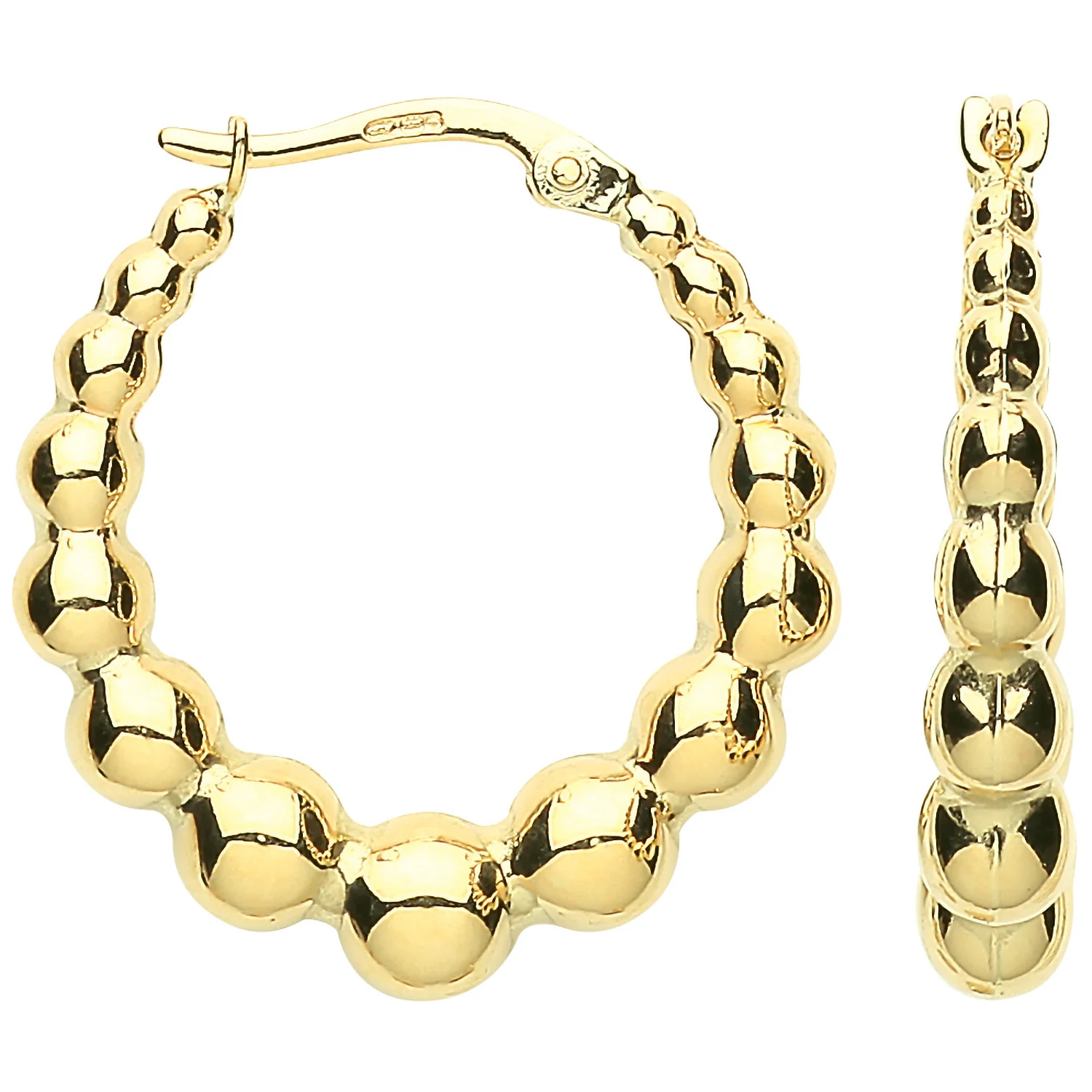 Yellow Gold Beaded Creoles - 9ct Gold - Image 2