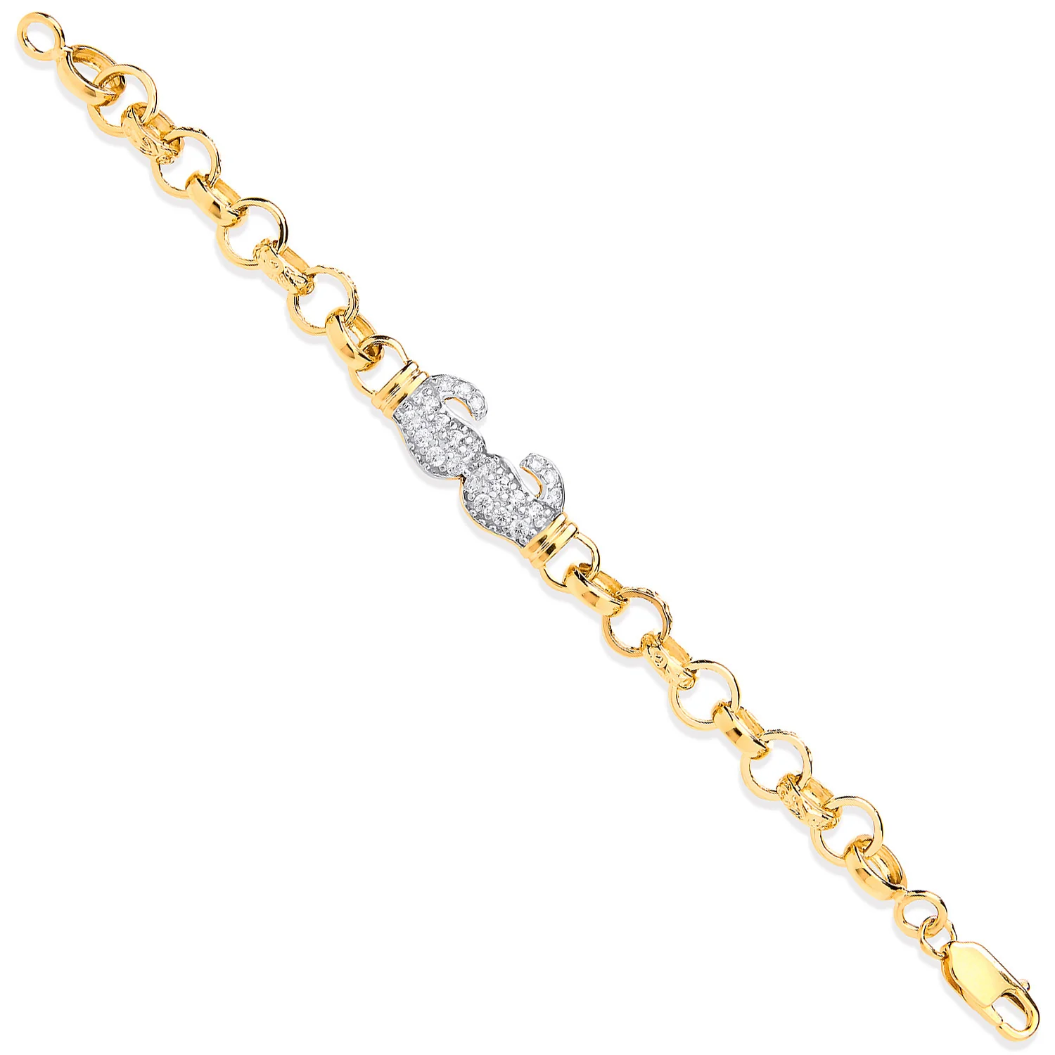 Yellow Gold Belcher Links Cubic Zirconia Boxing Gloves Baby Bracelet - 9ct Gold - Image 2
