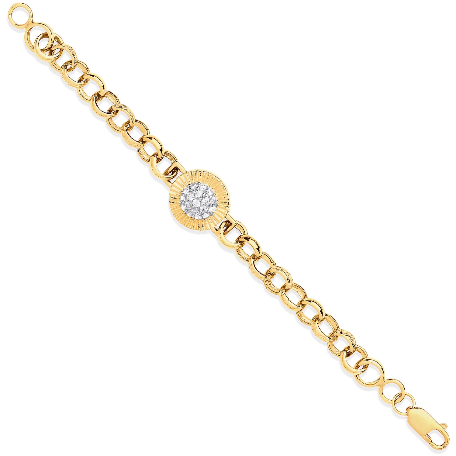 Yellow Gold Belcher Links Cubic Zirconia Fancy Baby Bracelet - 9ct Gold - Image 2