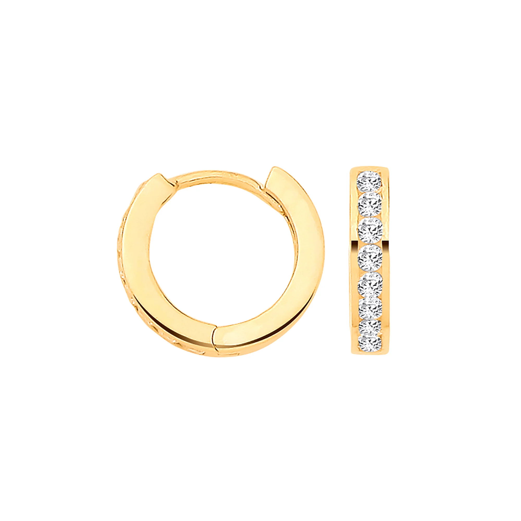 Yellow Gold Channel set Cubic Zirconias Small Huggies - 9ct Gold - Image 2