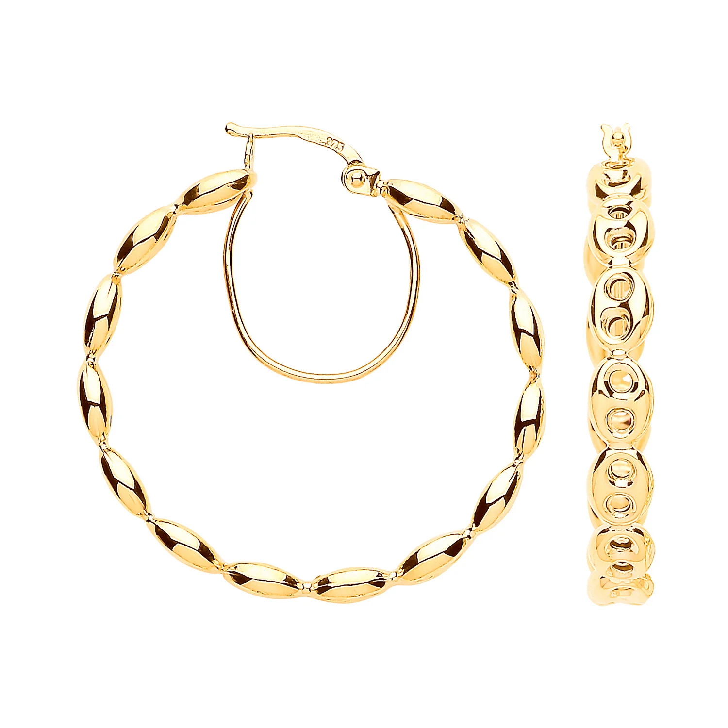 Yellow Gold Coffee Bean 30mm Hoop Earrings - 9ct Gold - Image 2