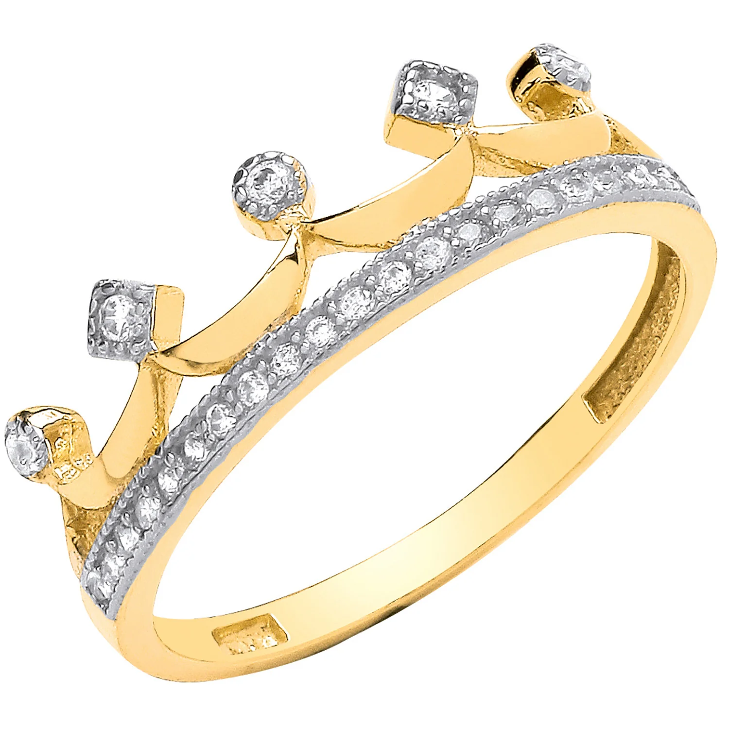 Yellow Gold Crown Cubic Zirconia Ring - 9ct Gold - Image 2
