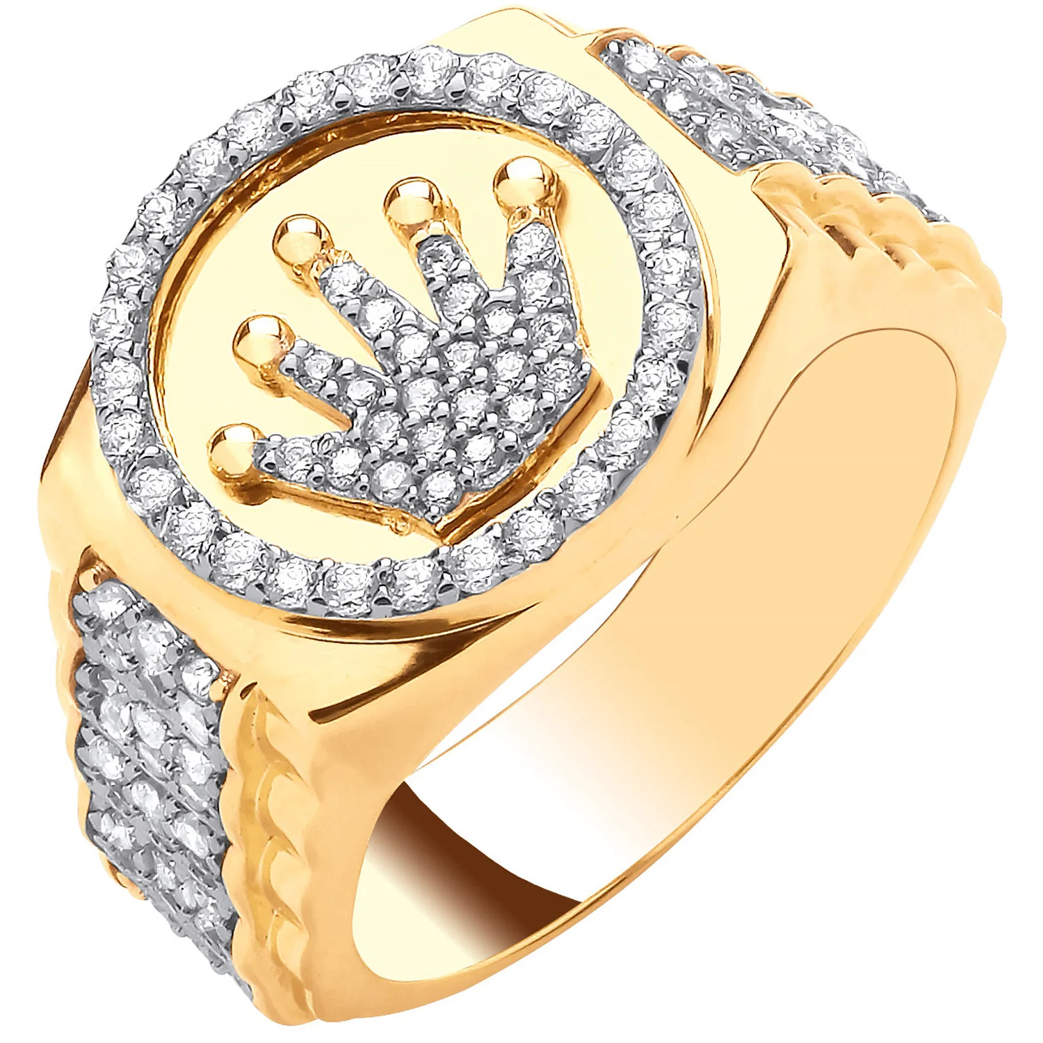 Yellow Gold Cubic Zirconia Crown Ring - 9ct Gold - Image 2