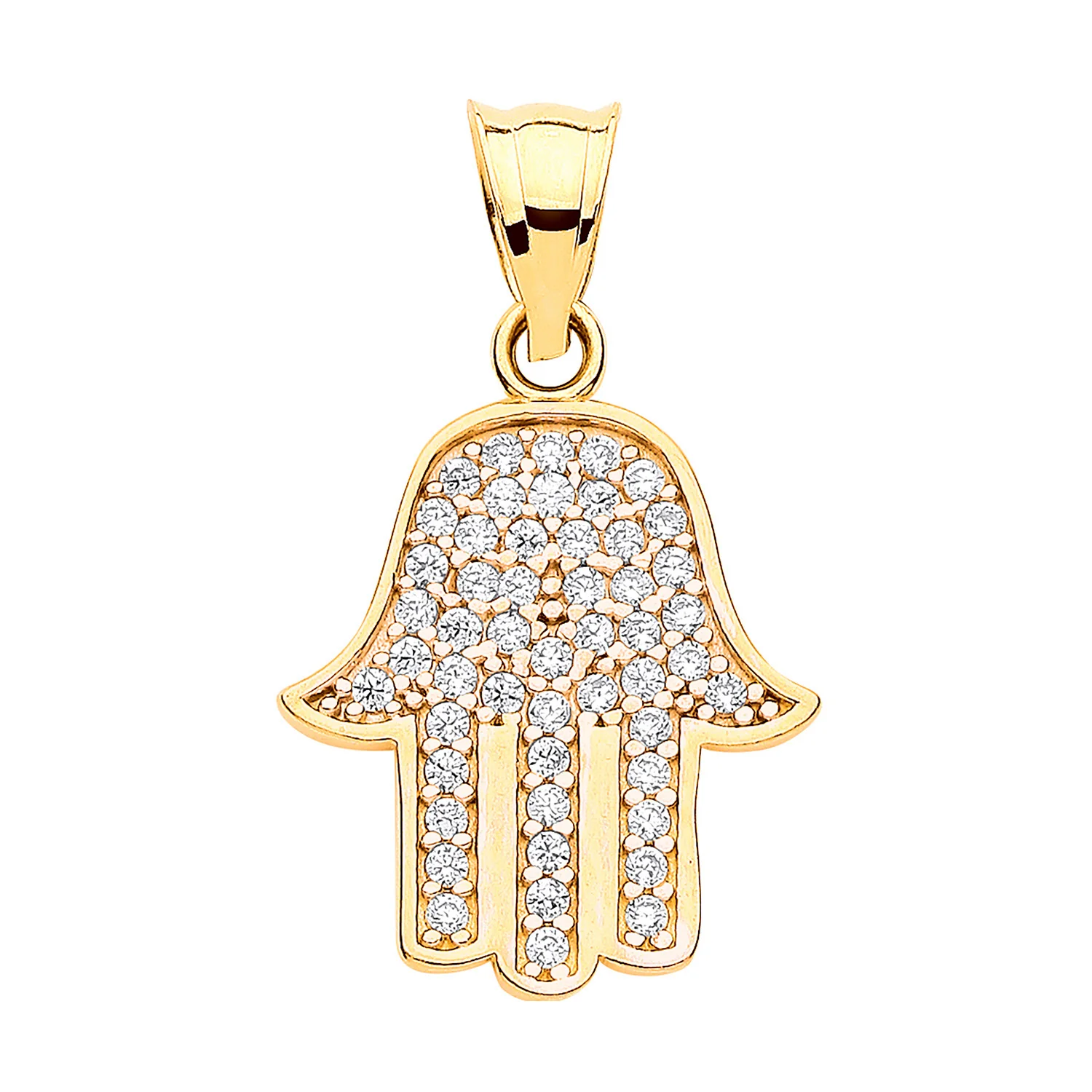 Yellow Gold Cubic Zirconia Hamsa Pendant - 9ct Gold - Image 2
