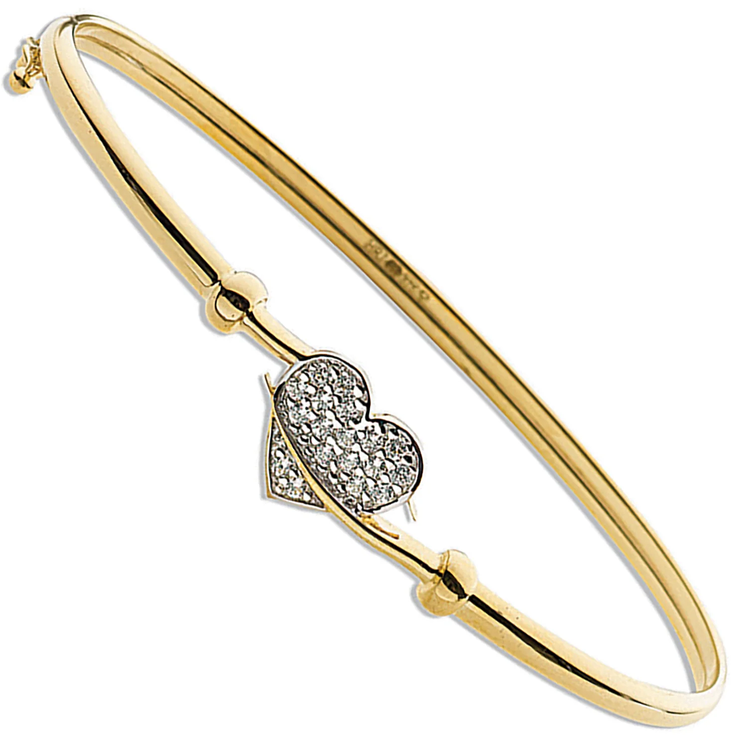 Yellow Gold Cubic Zirconia Heart Bangle - 9ct Gold - Image 2