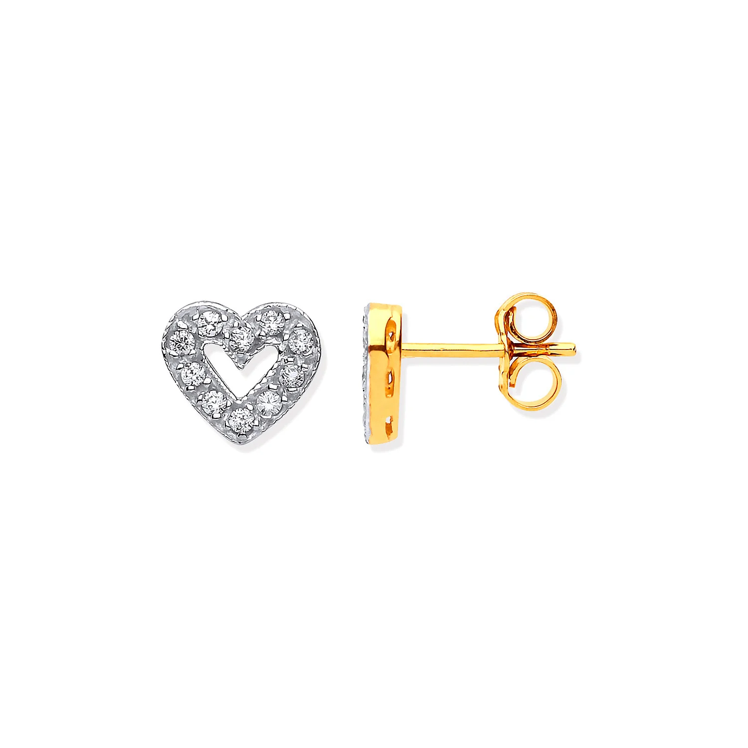 Yellow Gold Cubic Zirconia Heart Stud Earrings - 9ct Gold - Image 2