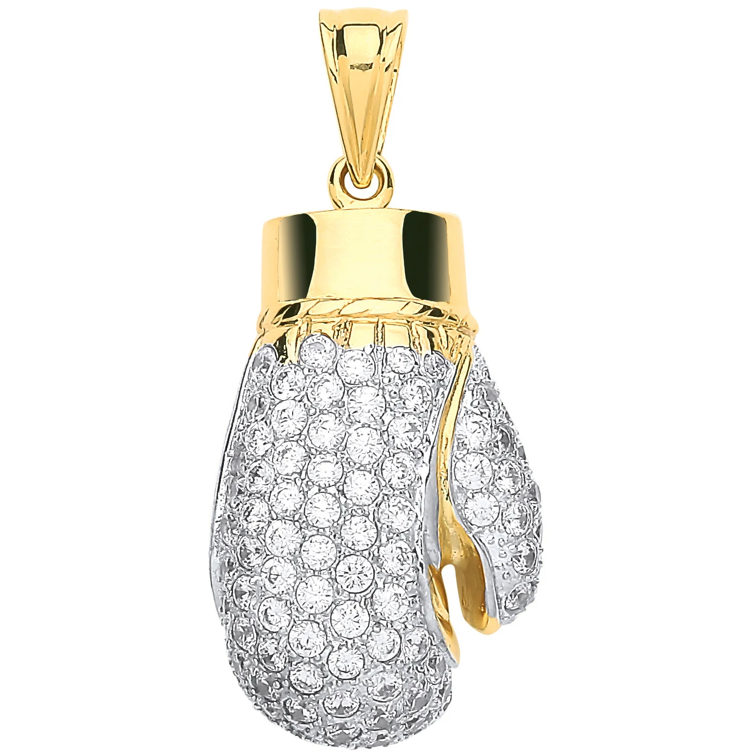 Yellow Gold Cubic Zirconia Hollow Large Boxing Glove Pendant - 9ct Gold - Image 2