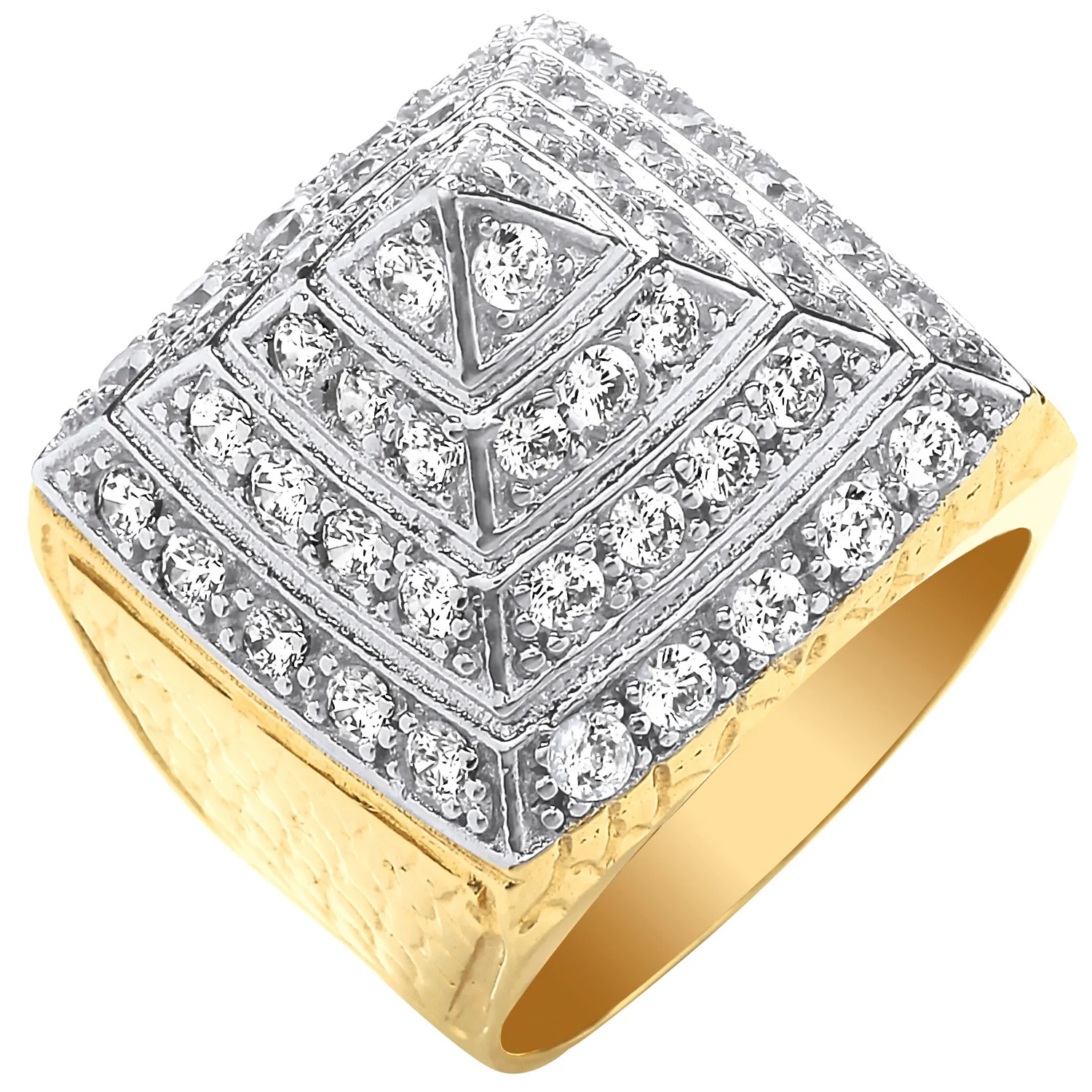 Yellow Gold Cubic Zirconia Pyramid Gents Ring - 9ct Gold - Image 2