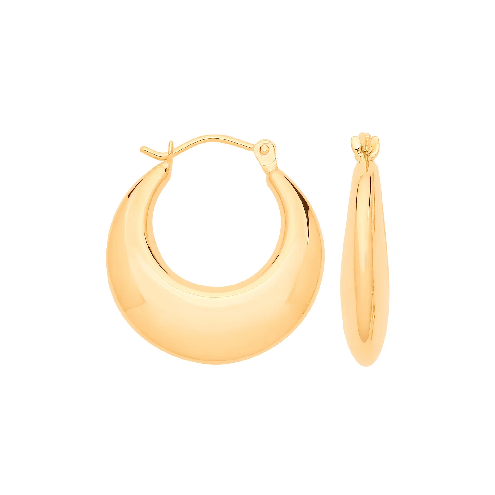 Yellow Gold Curved Creole Hollow Hoop Earrings - 9ct Gold - Image 2