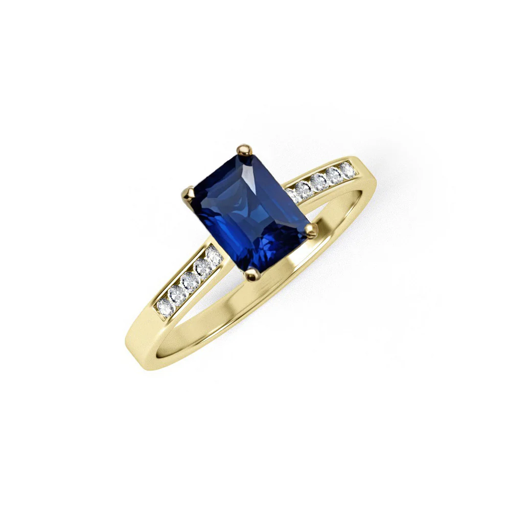 Yellow Gold Emerald Cut Blue Cubic Zirconia Ladies Ring - 9ct Gold - Image 2