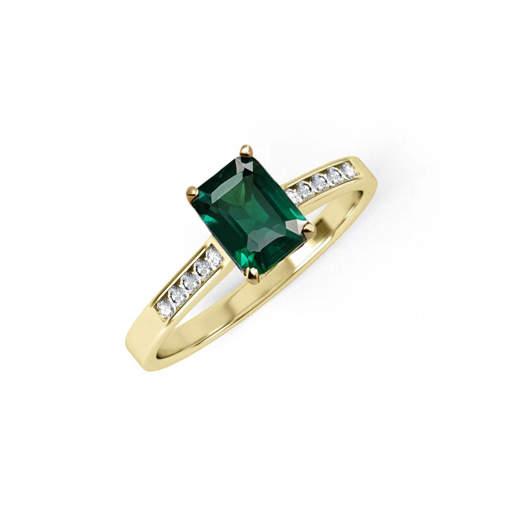 Yellow Gold Emerald Cut Green Cubic Zirconia Ladies Ring - 9ct Gold - Image 2