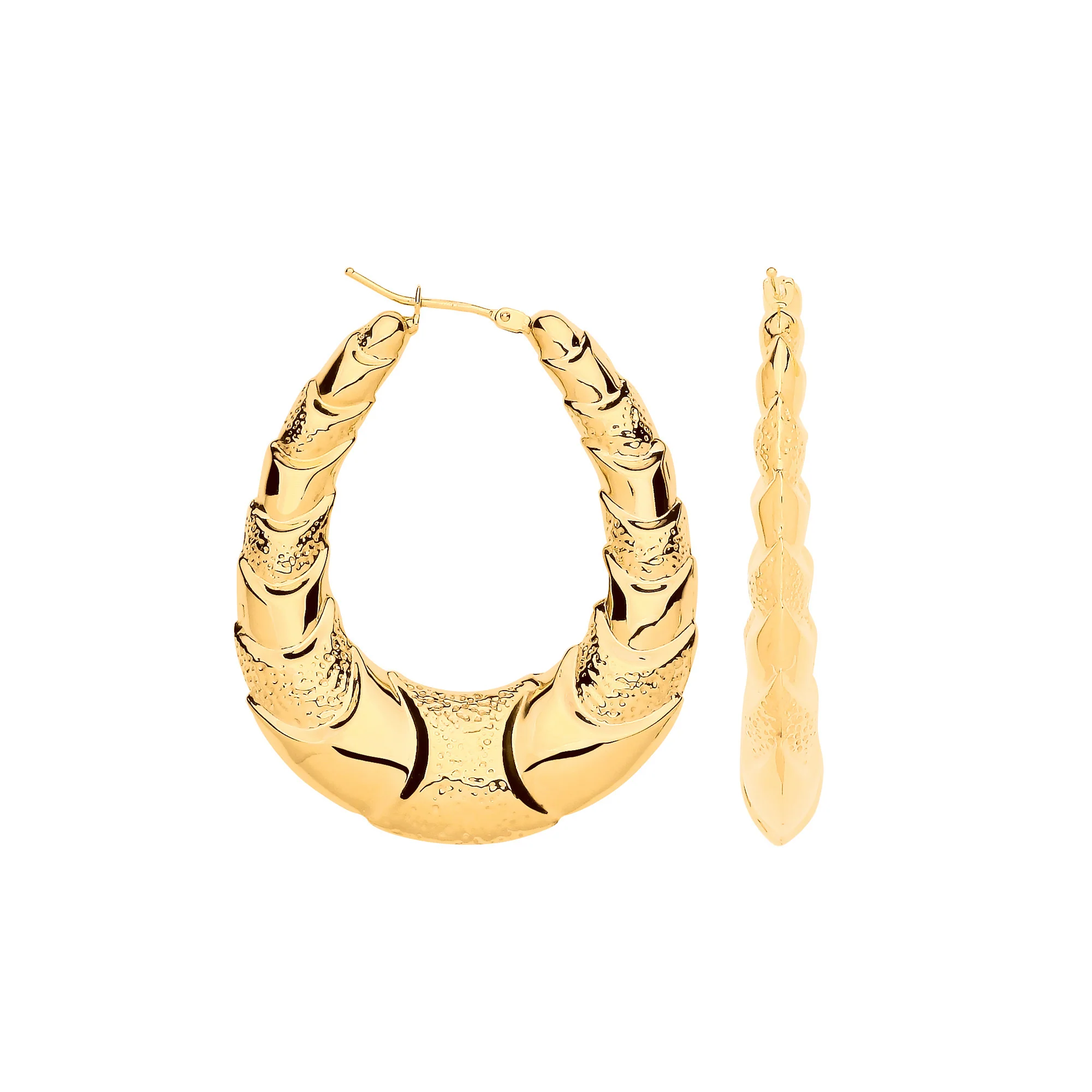 Yellow Gold Fancy Oval Design Creoles - 9ct Gold - Image 2