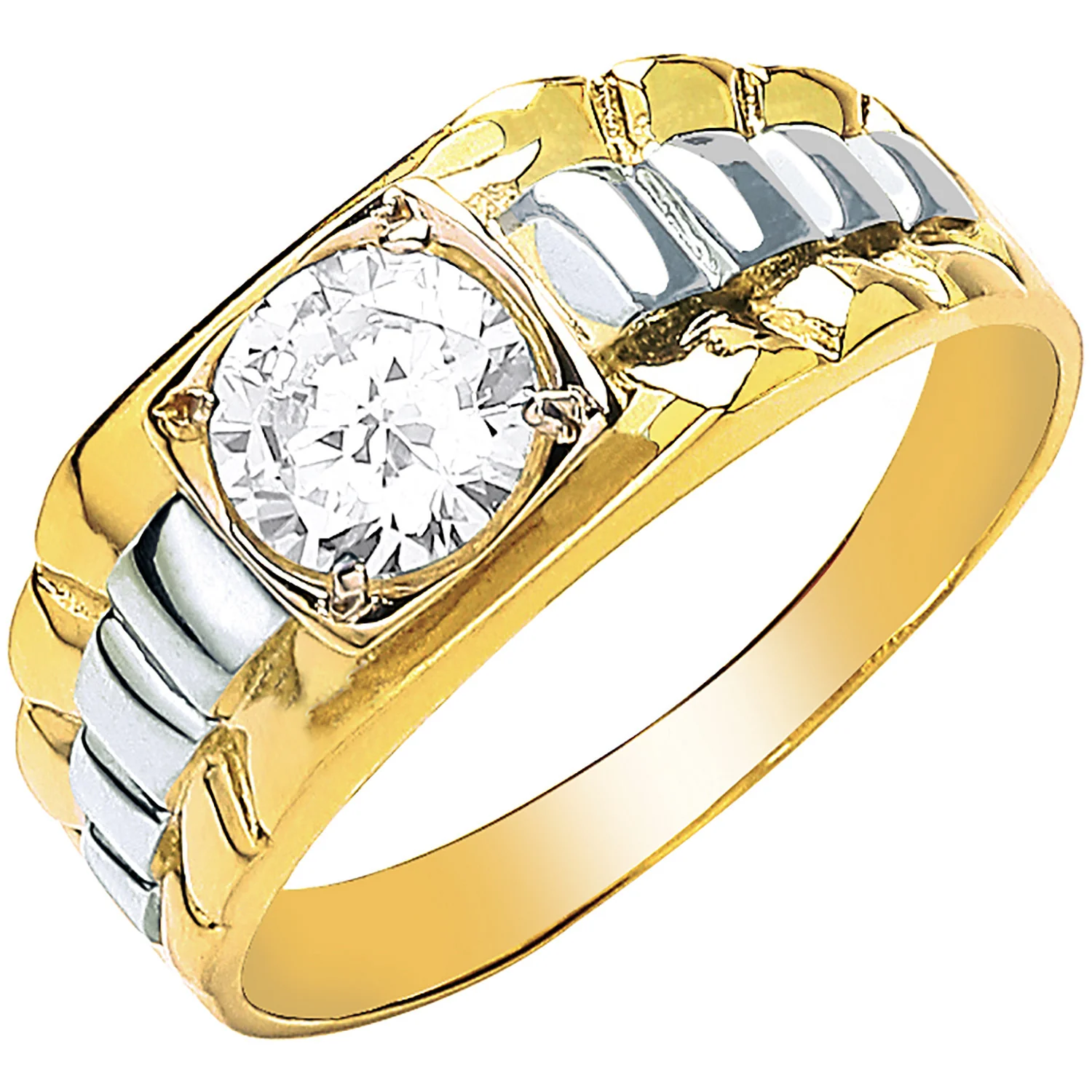 Yellow Gold Gents Square Top Cubic Zirconia Two Colour Ring - 9ct Gold - Image 2