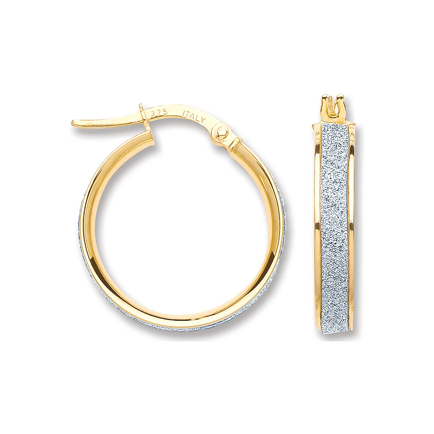 Yellow Gold Glitter Hoop 17mm Earrings - 9ct Gold - Image 2