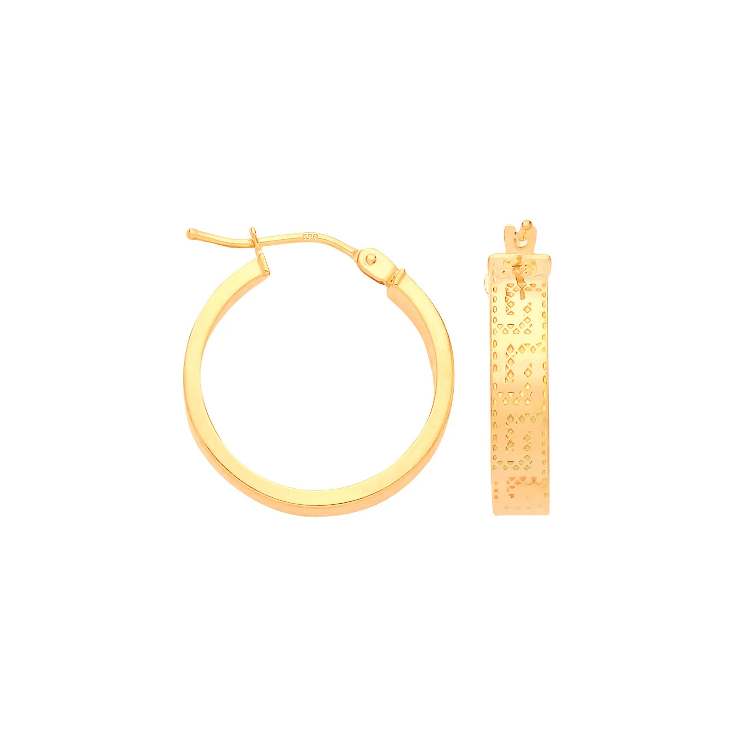 Yellow Gold Greek Key 18mm Hoop Earrings - 9ct Gold - Image 2