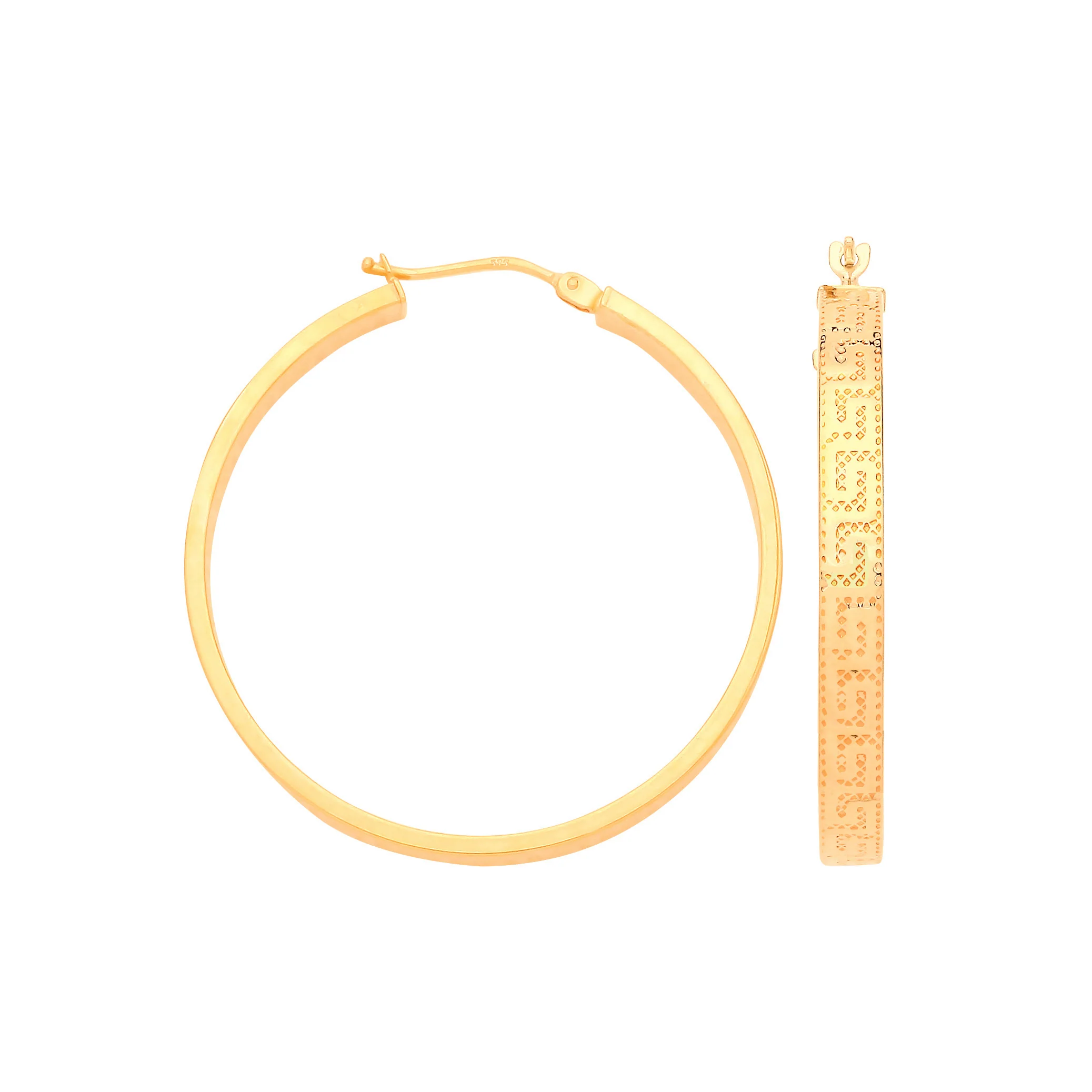 Yellow Gold Greek Key 35mm Hoop Earrings - 9ct Gold - Image 2