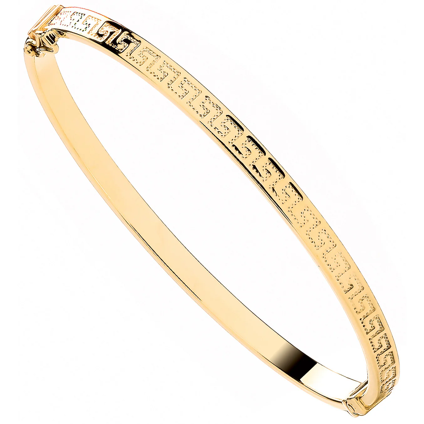 Yellow Gold Greek Key Ladies 4.2mm Bangle - 9ct Gold - Image 2