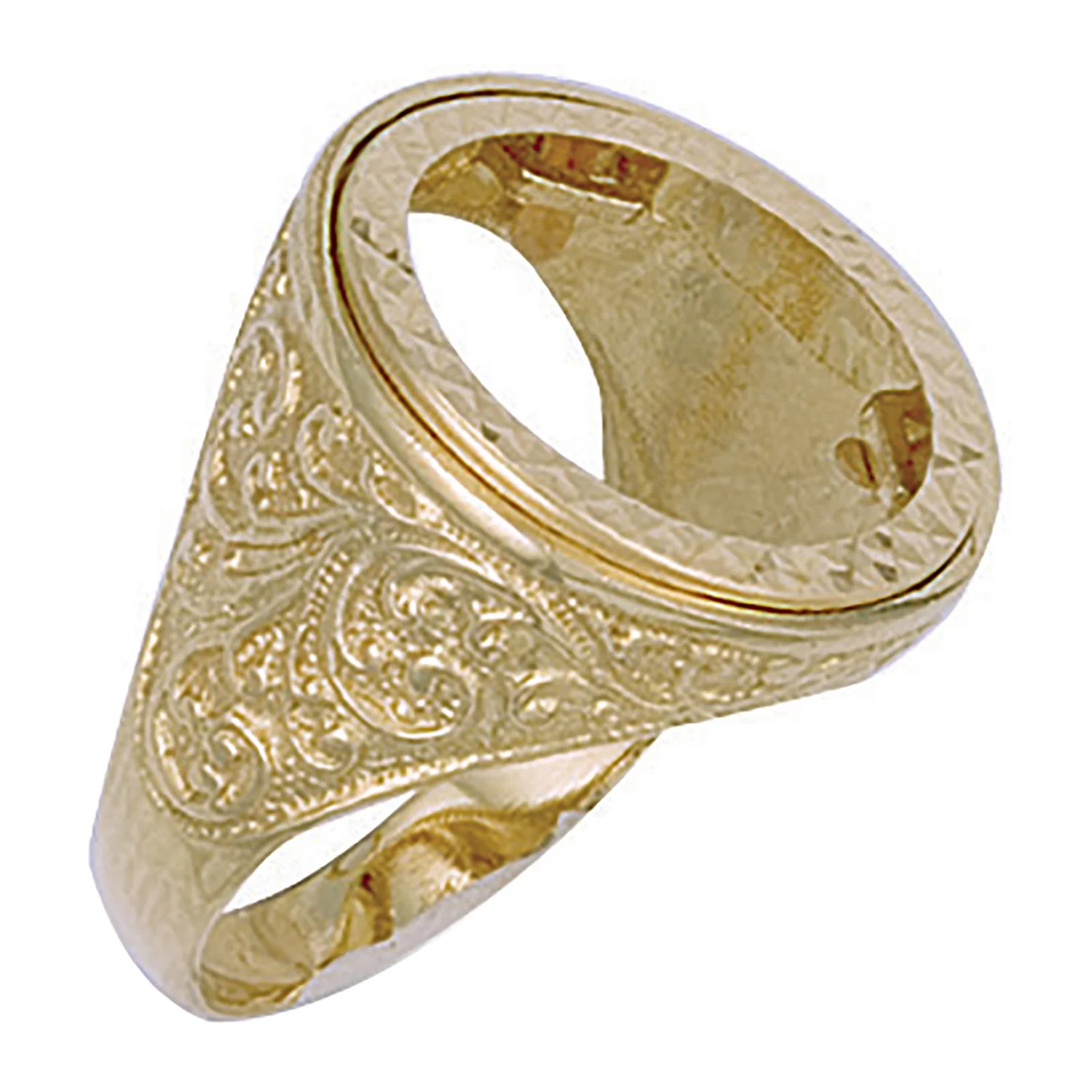 Yellow Gold (Half) Engraved Sides Sovereign Ring - 9ct Gold - Image 2