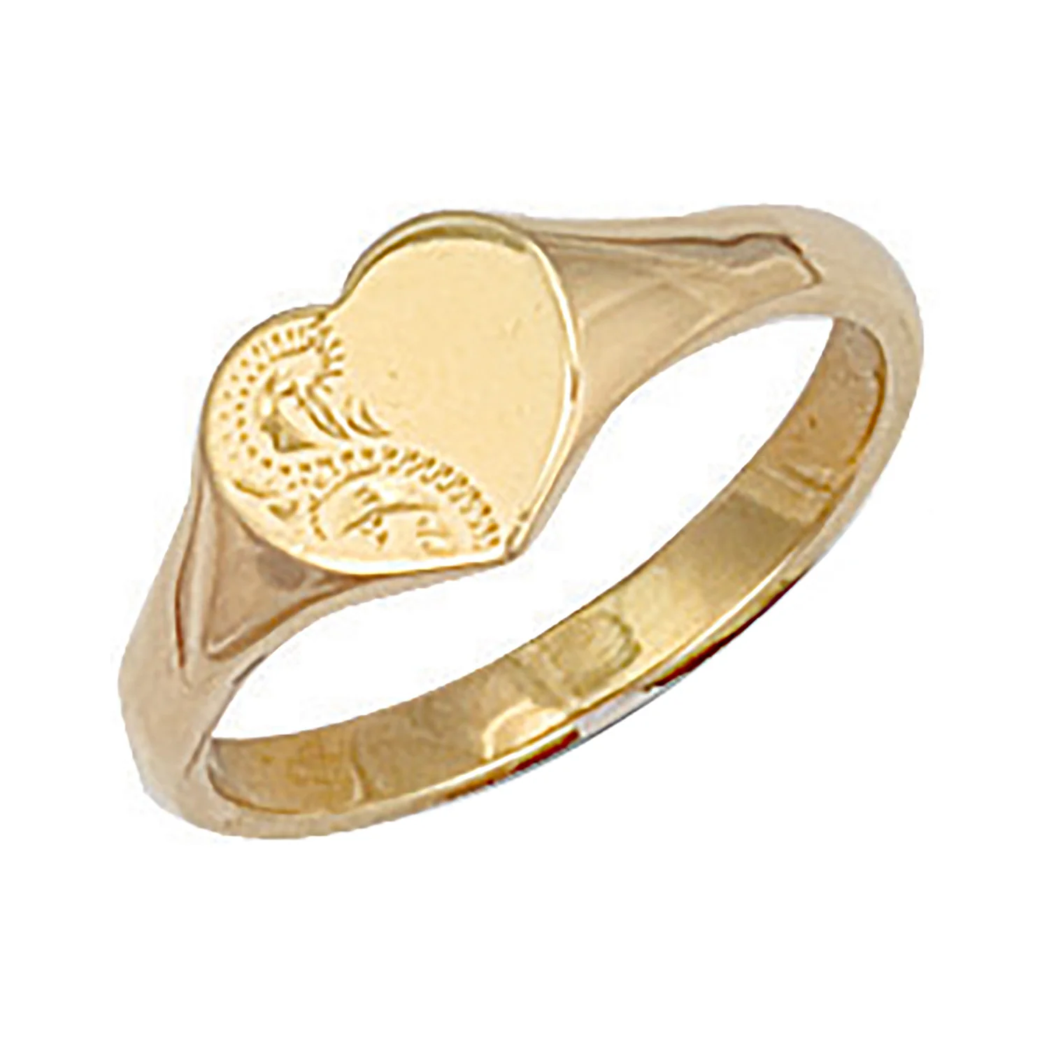 Yellow Gold Heart Engraved Maiden Signet Ring - 9ct Gold - Image 2