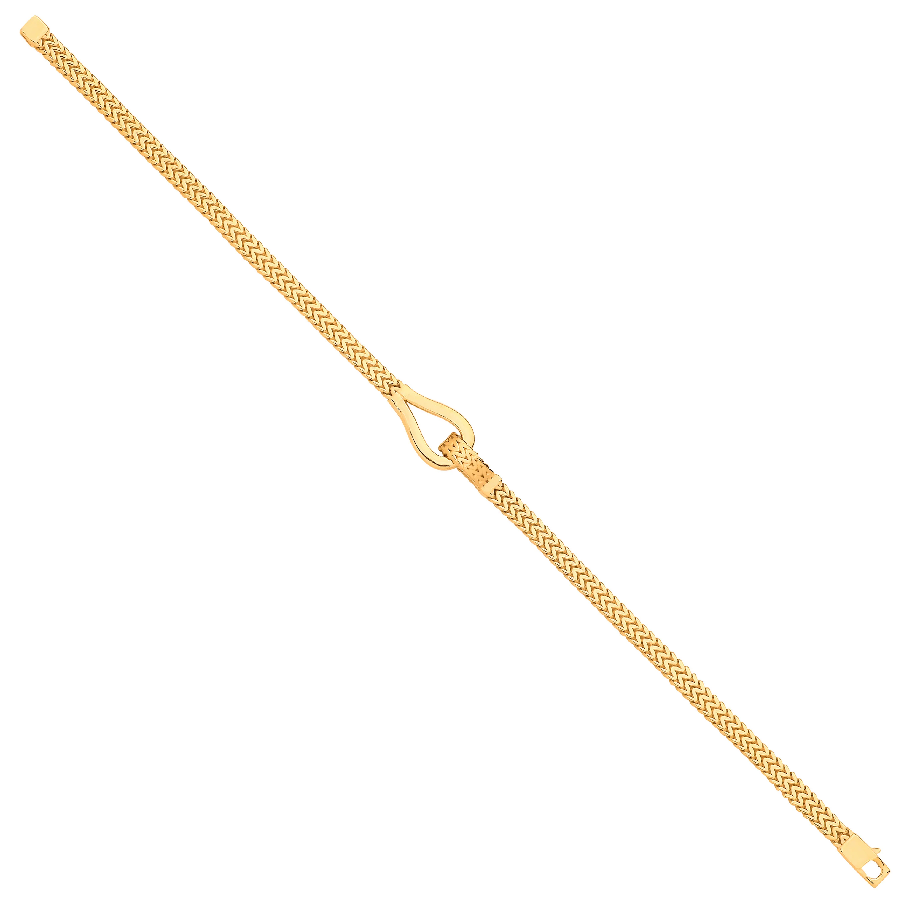 Yellow Gold Herringbone Style Hollow Hook Ladies Bracelet - 9ct Gold - Image 2