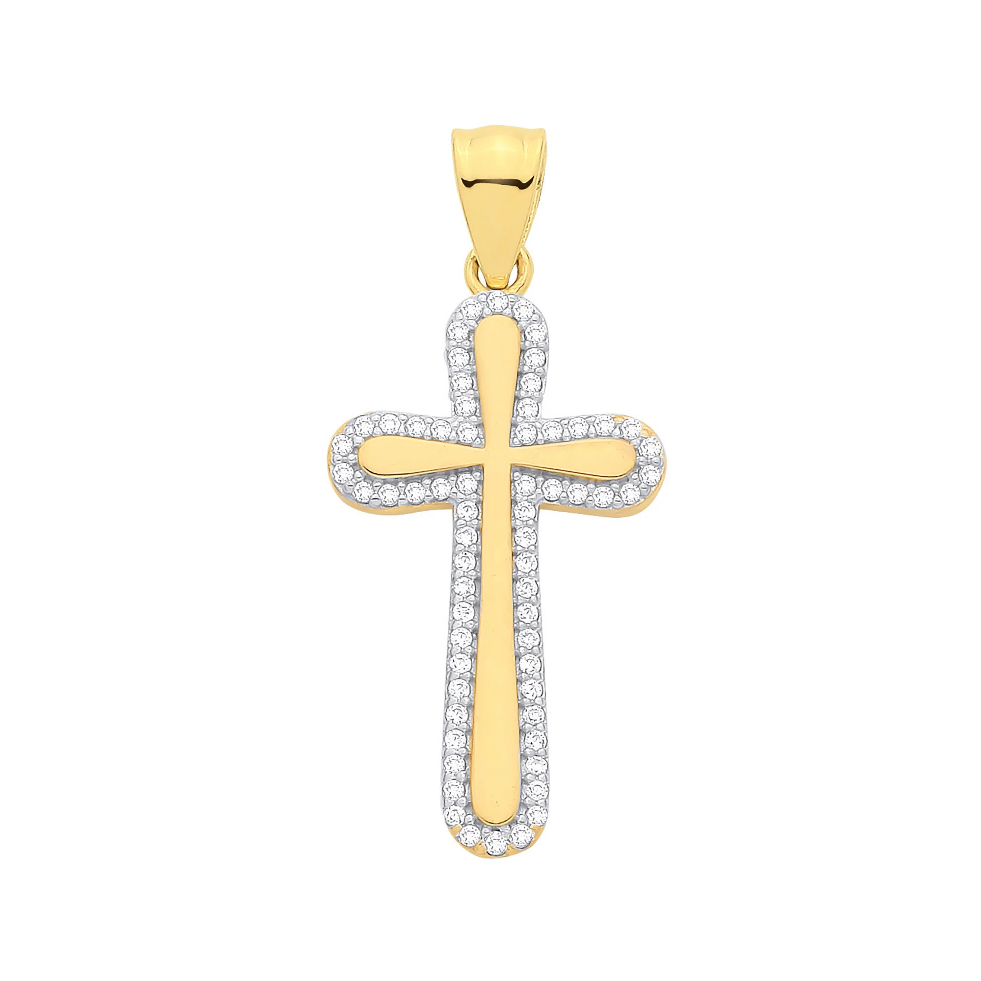 Yellow Gold Hollow Cubic Zirconias Cross - 9ct Gold - Image 2