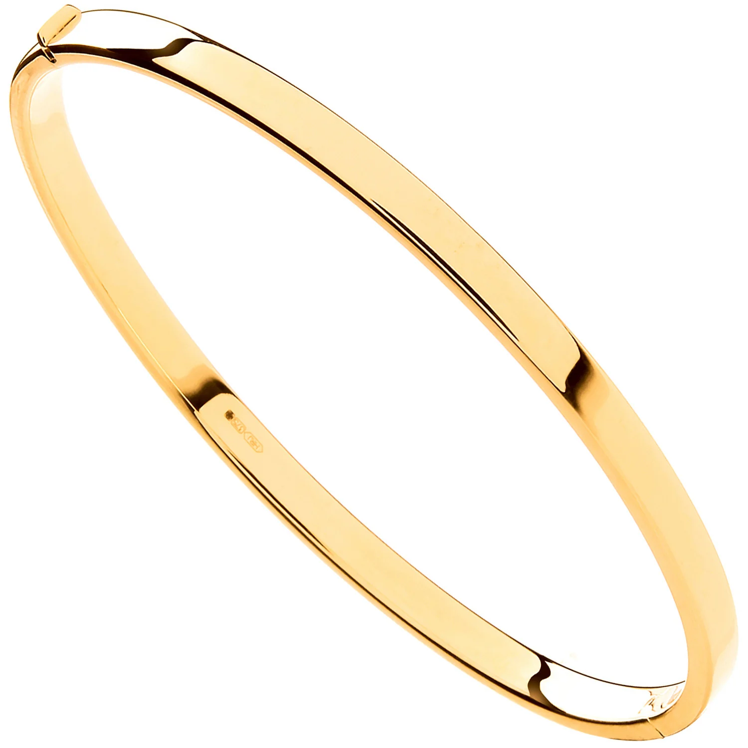 Yellow Gold Hollow Flat Hinged Ladies Bangle - 9ct Gold - Image 2