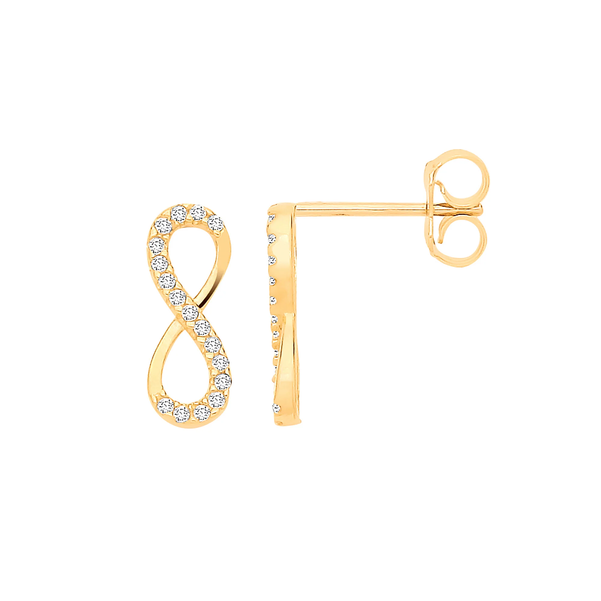 Yellow Gold Infinity Cubic Zirconias Earrings - 9ct Gold - Image 2