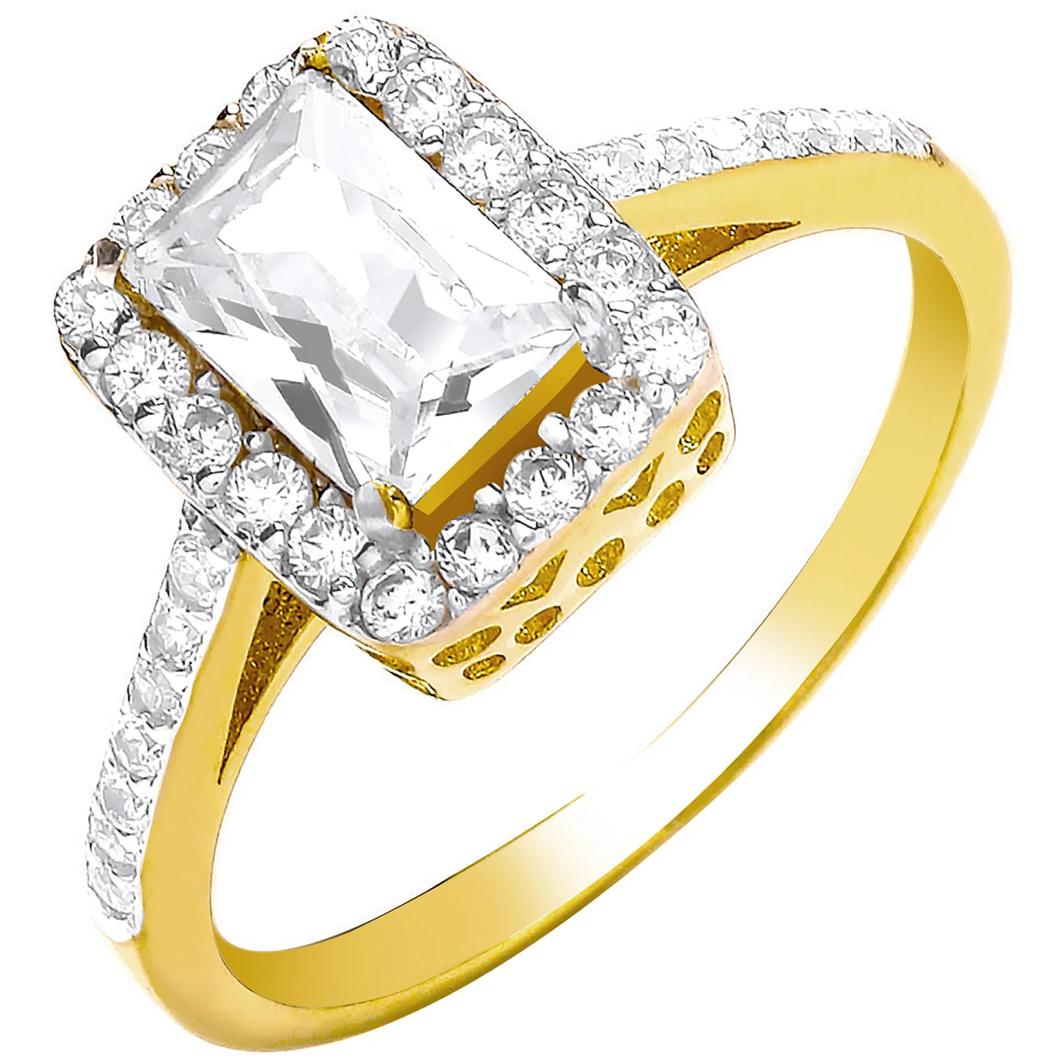 Yellow Gold Ladies Emerald Centre Cubic Zirconia Ring - 9ct Gold - Image 2
