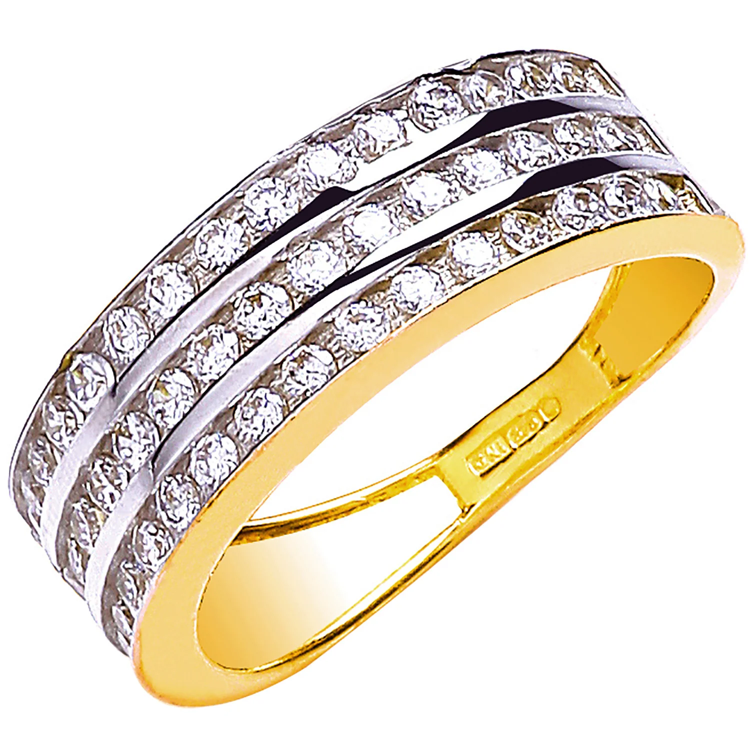 Yellow Gold Ladies Three Row Cubic Zirconia Ring - 9ct Gold - Image 2