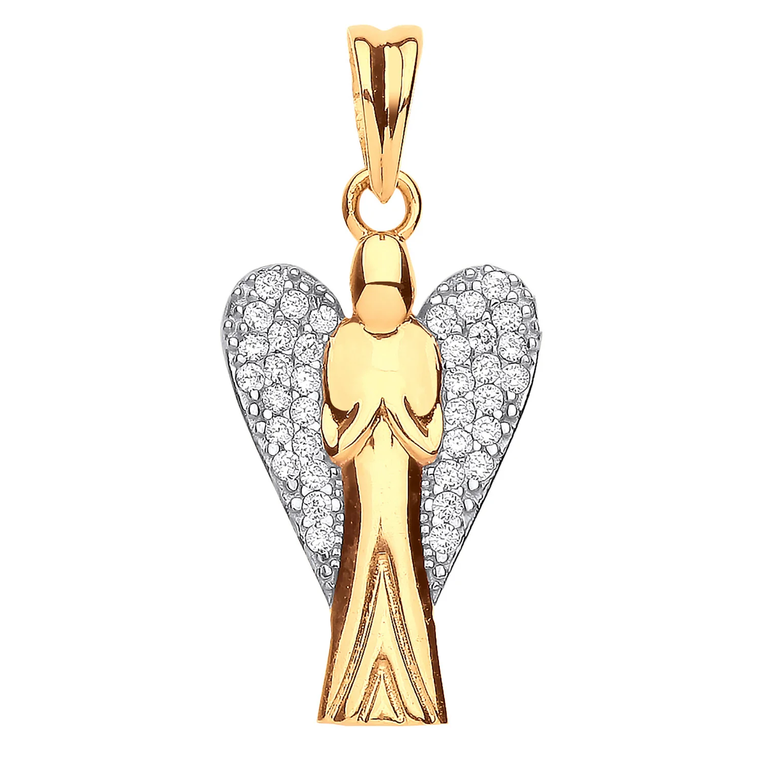 Yellow Gold Large Cubic Zirconia Angel Pendant - 9ct Gold - Image 2