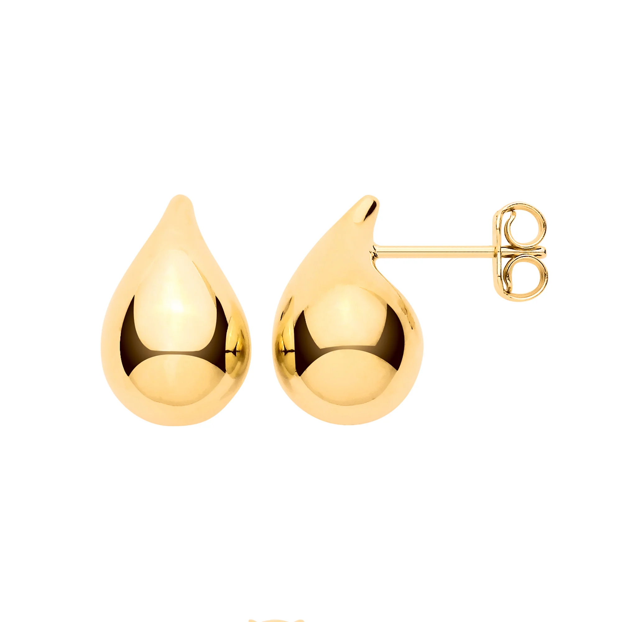 Yellow Gold Medium Teardrop Plain Studs - 9ct Gold - Image 2