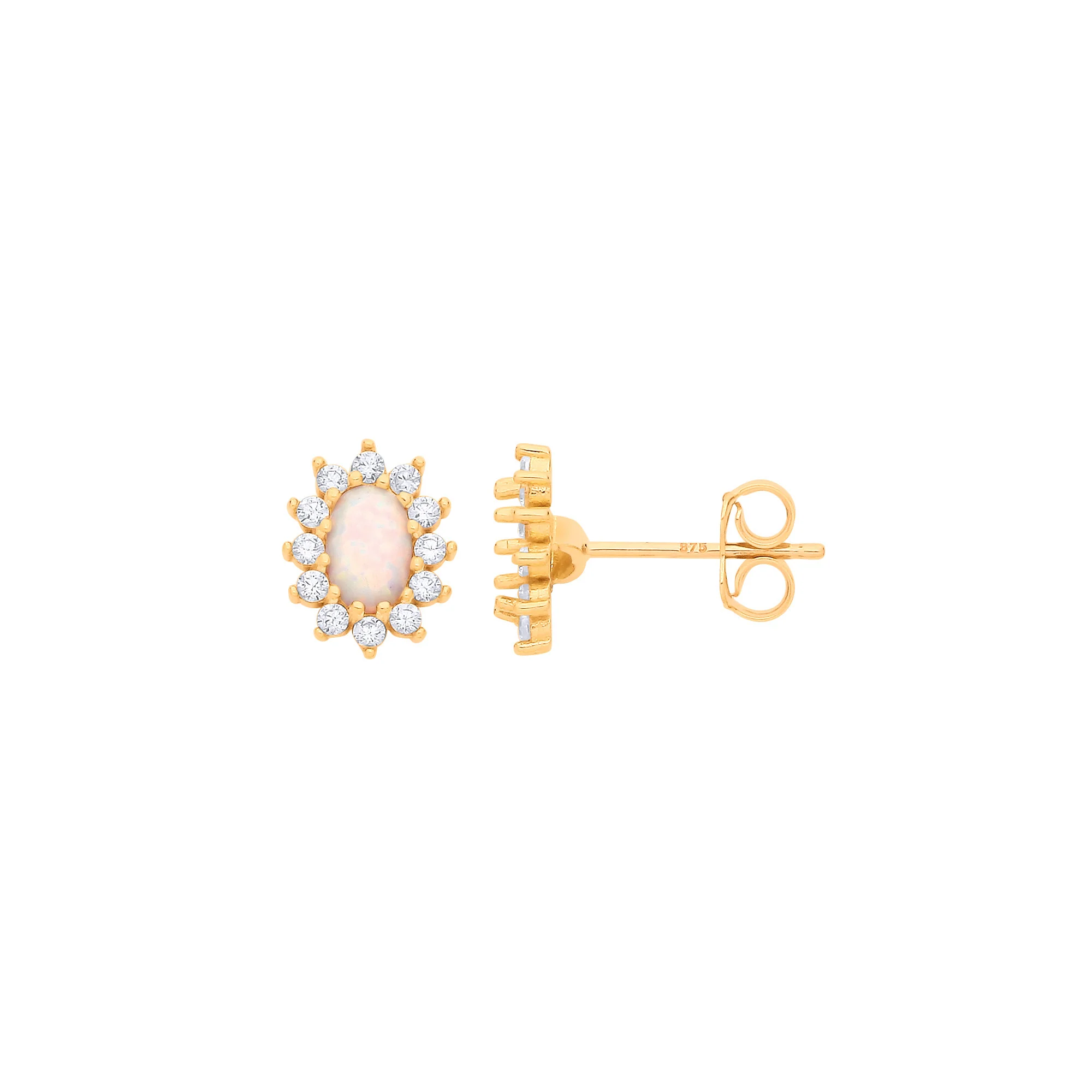 Yellow Gold Opal Oval Stud Earrings - 9ct Gold - Image 2