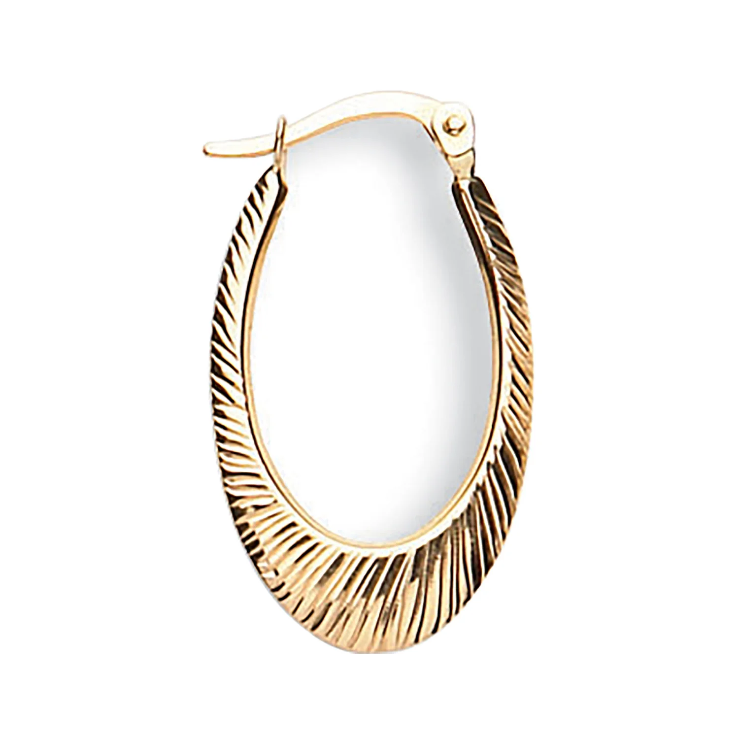 Yellow Gold Oval Ribbed Hoop Earrings - 9ct Gold - Image 2